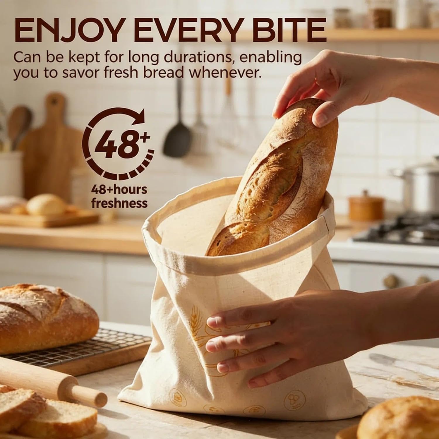 2-Pack Beeswax Bread Bags with Zipper Seal – Reusable, Eco-Friendly Natural Beeswax Lining, Keeps Homemade Sourdough & Artisan Bread Fresh(2pc)