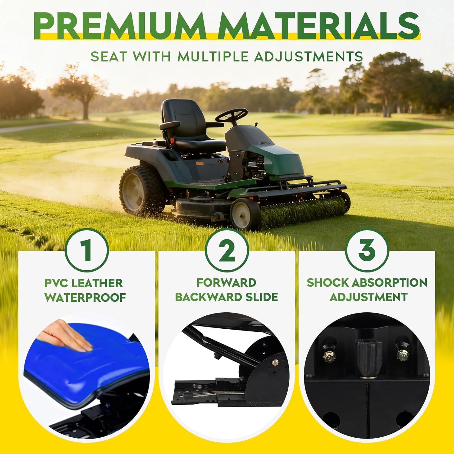 Blue Universal Adjustable Tractor Suspension Seat Fits for John Deere 1020 1530 2020 2030 2040 5210 5300, fits for Ford & New Holland 3000 3010 3300 3400 3600 3610, Shock Absorption Alloy Steel+PVC