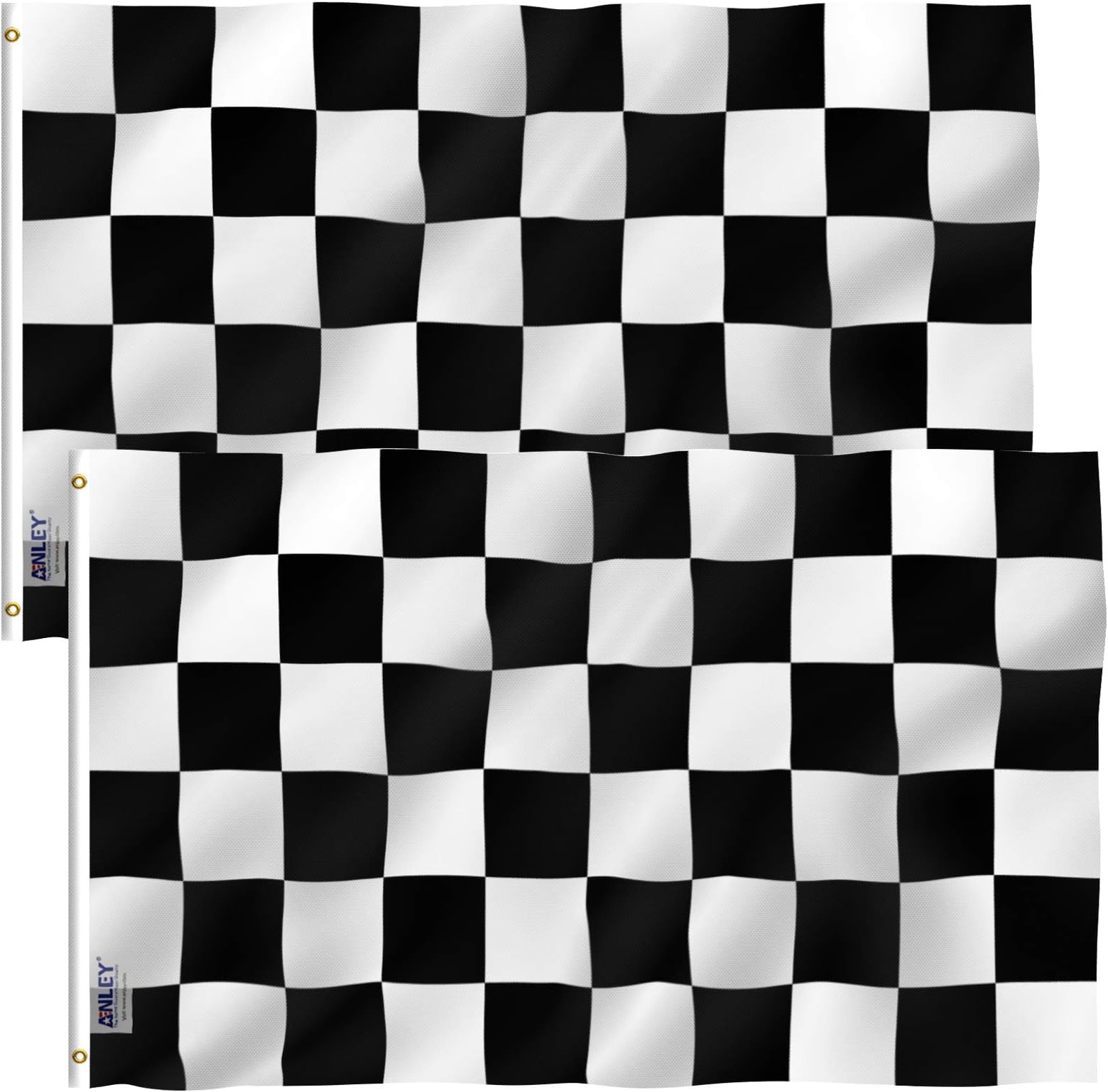 Pack of 2 Fly Breeze 3x5 Foot Checkered Flag - Vivid Color and Fade Proof - Canvas Header and Double Stitched - Black and White Racing Flags Polyester with Brass Grommets 3 X 5 Ft