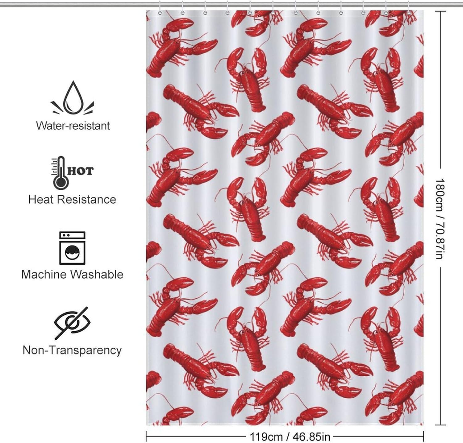 Shrimp Print Shower Curtain 46.85x70.87Inch（119x180cm） Polyester Bath Curtain Shower Curtains Printed Decorative