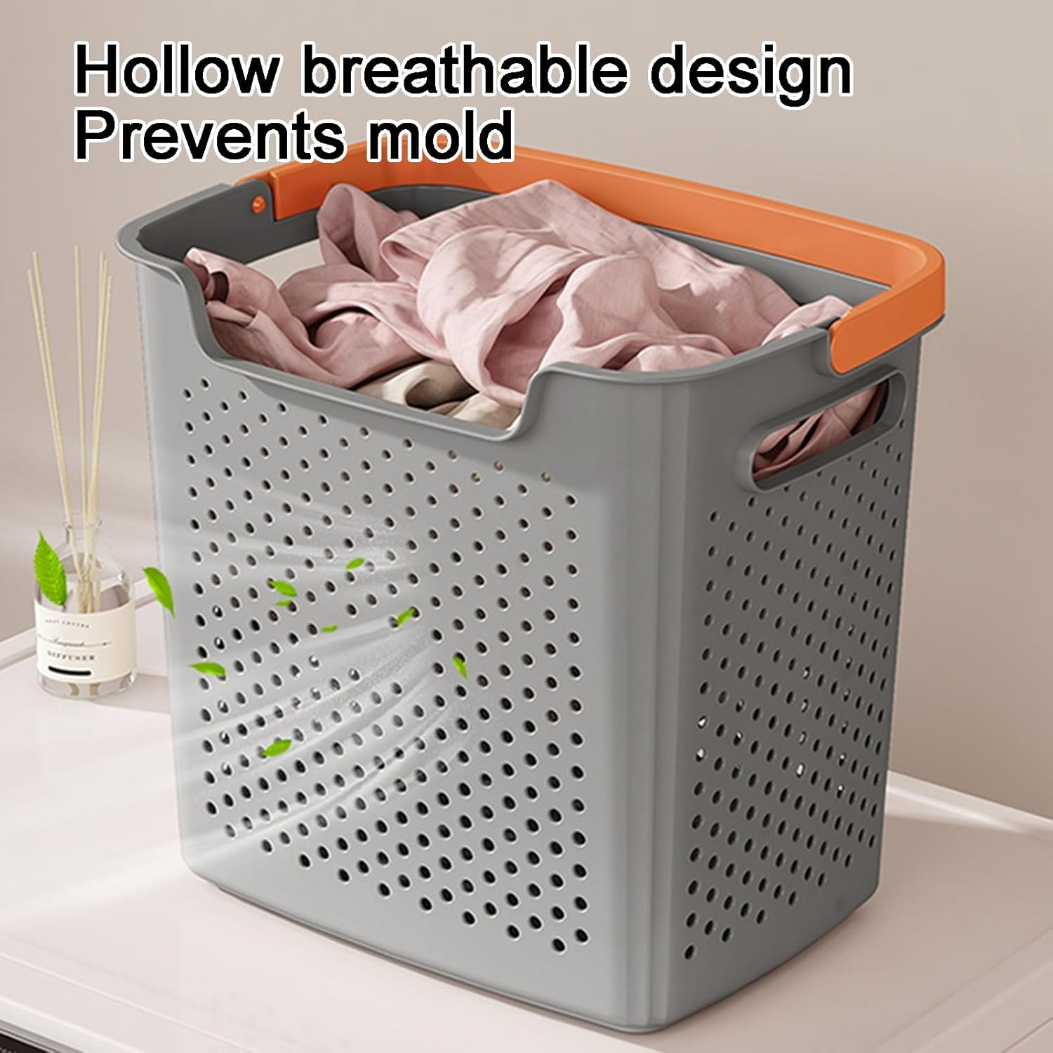 Plastic Laundry Basket, Dirty Clothes Hamper with Handles, Dirty Clothes Laundry Hamper, for Storage Clothes in Bedroom, Bathroom(Gray,32x35x25cm/13x14x10in)