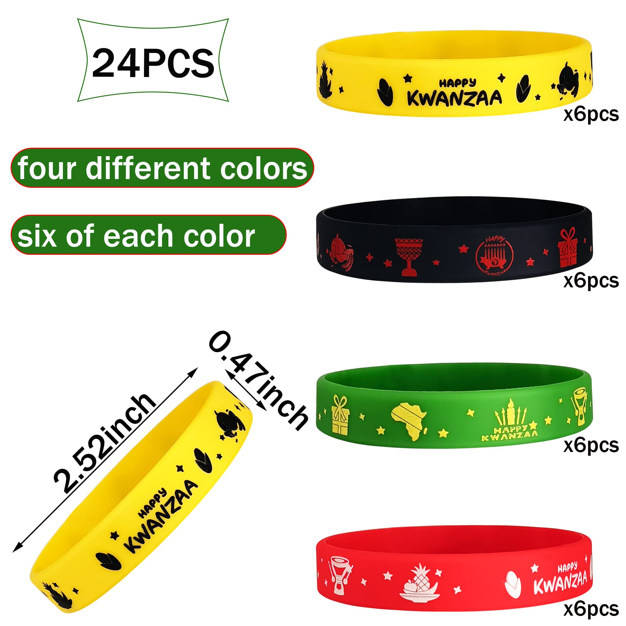 FSHANEE 24Pcs Happy Kwanzaa Rubber Bracelets African Heritage Holiday Party Supplies Silicone Wristbands Happy Kwanzaa Party Favors Kwanzaa Party Gift Bag Goodie Bag Fillers Stuffers