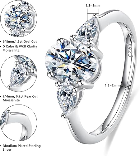 Miniatura 6 de Moissanite Solitaire Engagement Ring for Women Moissanite Wedding Ring 925 Sterling Silver D Color VVSI Clarity Simulated Diamond Rings Anniversary