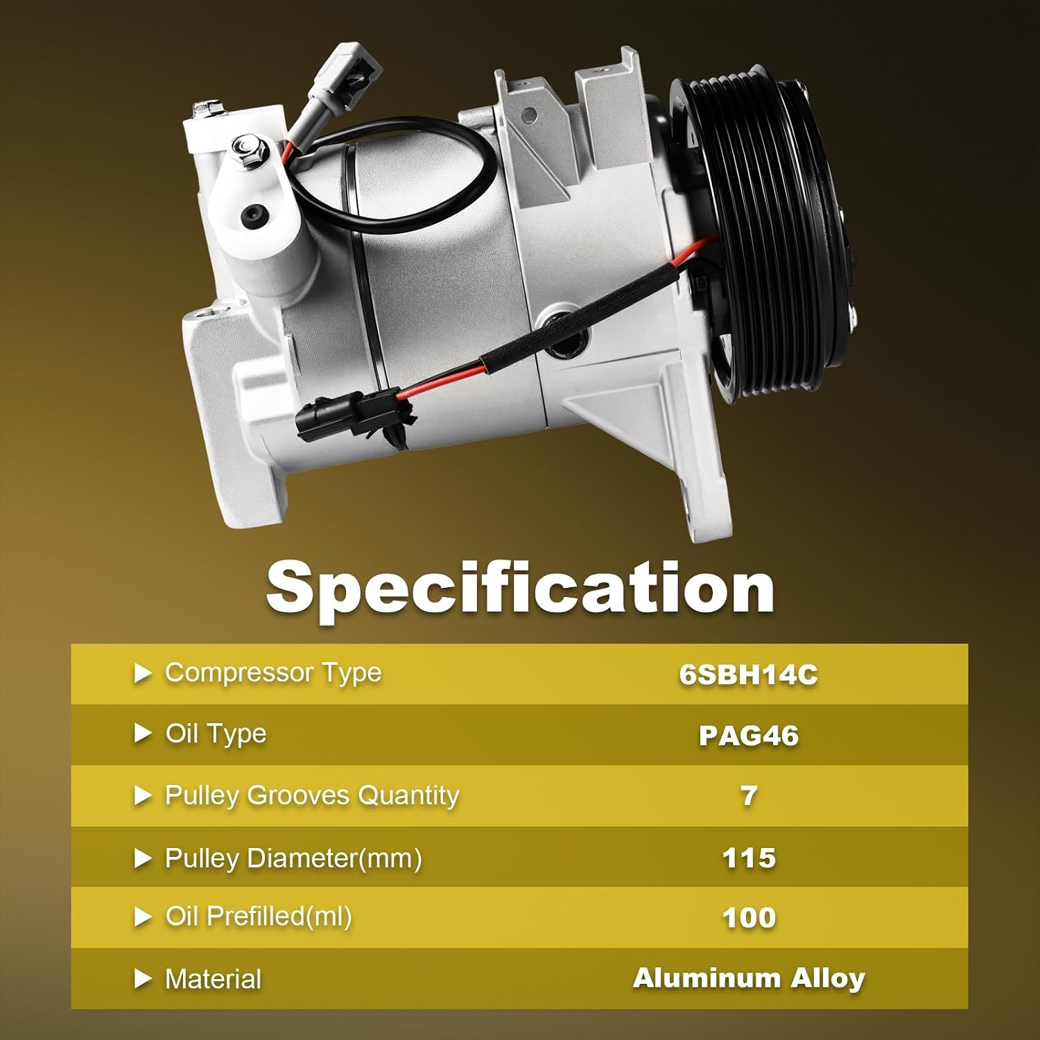 CO29254C Air Conditioning AC Compressor with Clutch Compatible with Nissan Maxima 3.5L 2016-2023, Nissan Murano 3.5L 2015-2024,Replaces 92600-9UA0A, 7513209, 6512911, 14-1255C