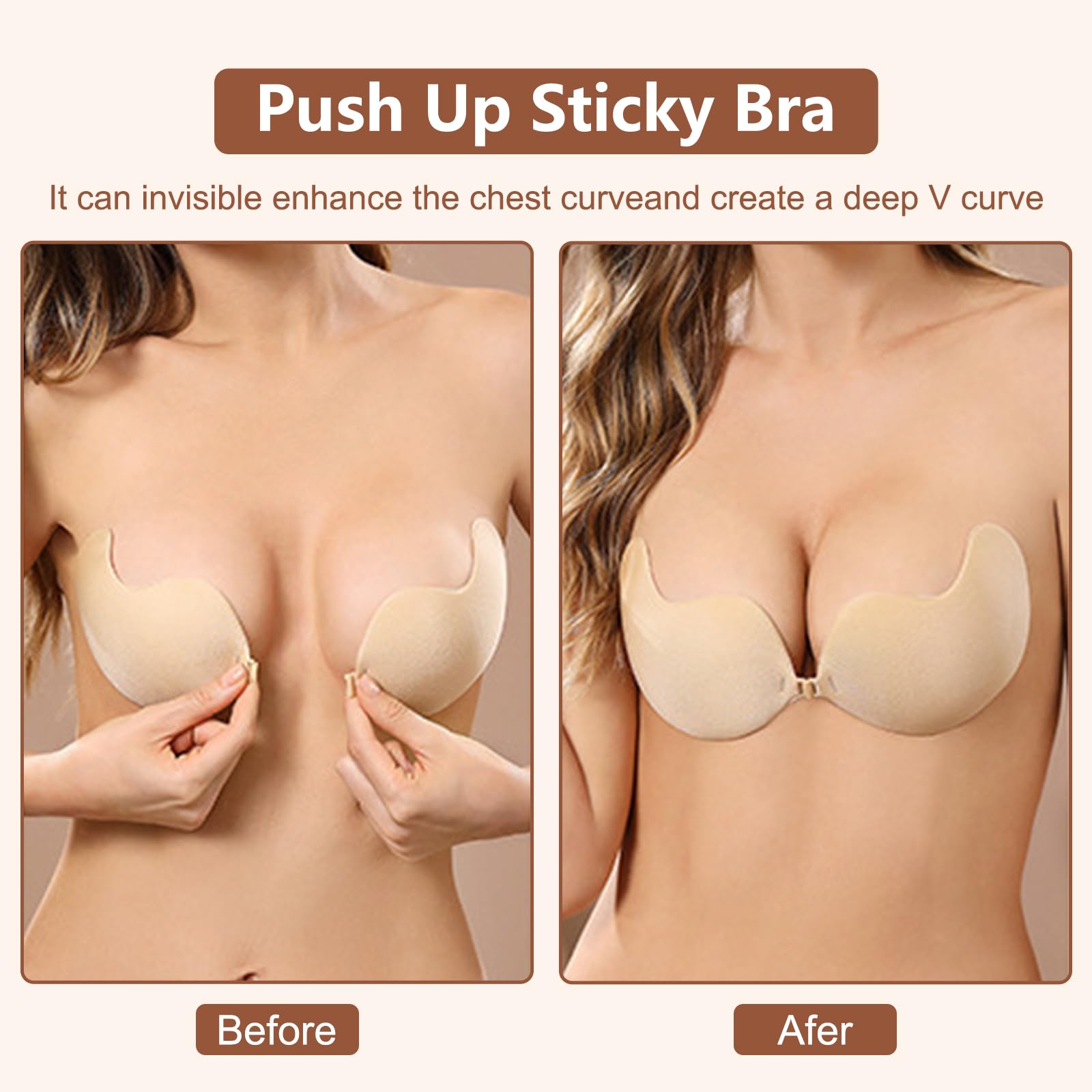 Trustnice 2 Pares Sujetador Invisible con 1 Pares Pezonera, Sujetador Adhesivo Push Up, Sujetador Sin Espalda Reutilizable