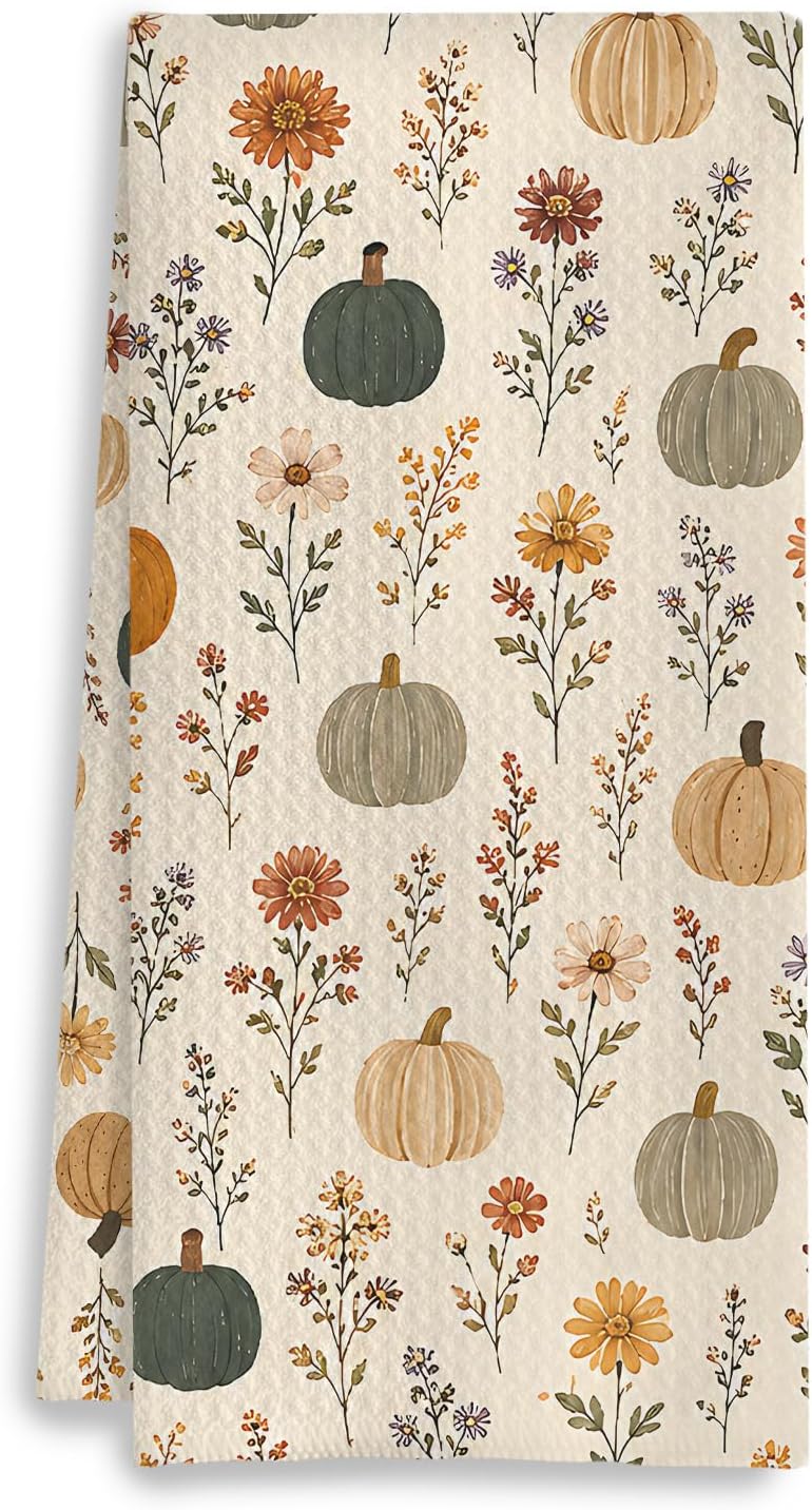 Boho Fall Pumpkin Kitchen Dish Towels 16x24 Inches