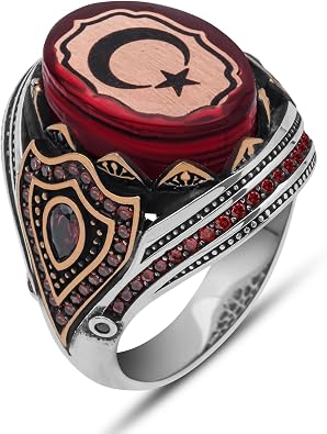 Crescent Moon Ring Men, Silver Ring With Stone For Men, Moon Ring Men, Turkish Ring, Muslim Ring, Star And Crescent Ring Mens