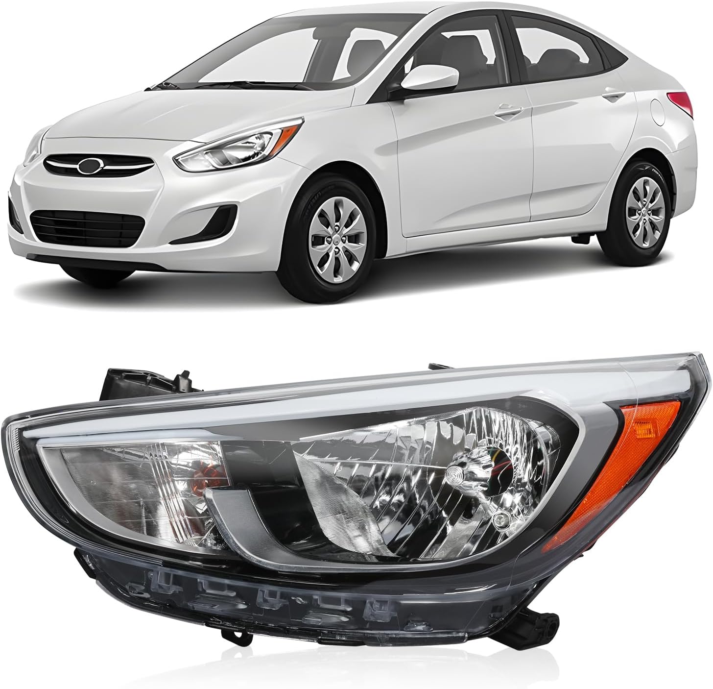 PENSUN Headlights Assembly Fit for Hyundai Accent 2015 2016 2017, Black Halogen Headlamp Replacement, 92101-1R710, 92102-1R710