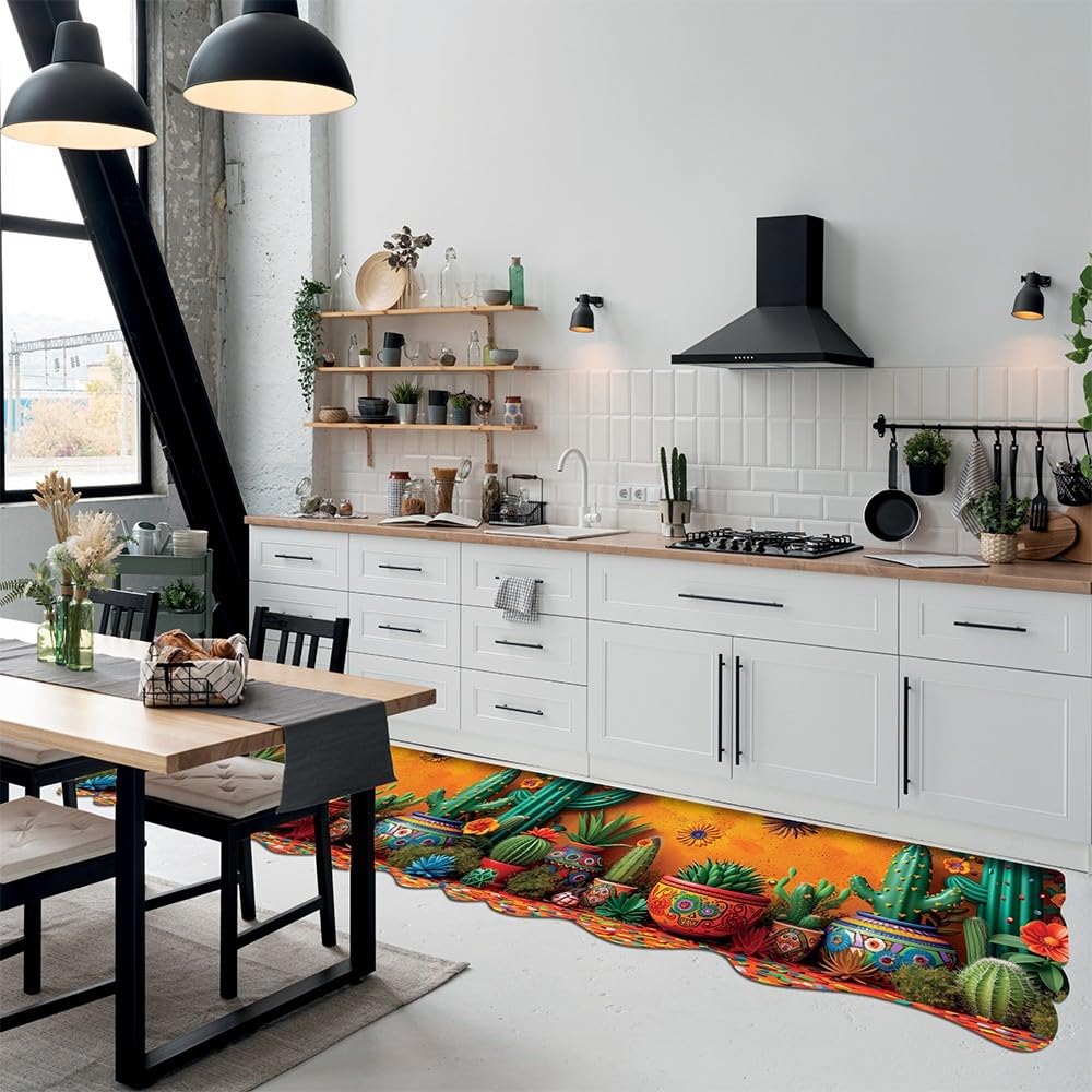 emmevi Tappeto Cucina Gomma Pvc Stampa Digitale HD Piante Cactus Moderno Sagomato Antimacchia 50x120 cm