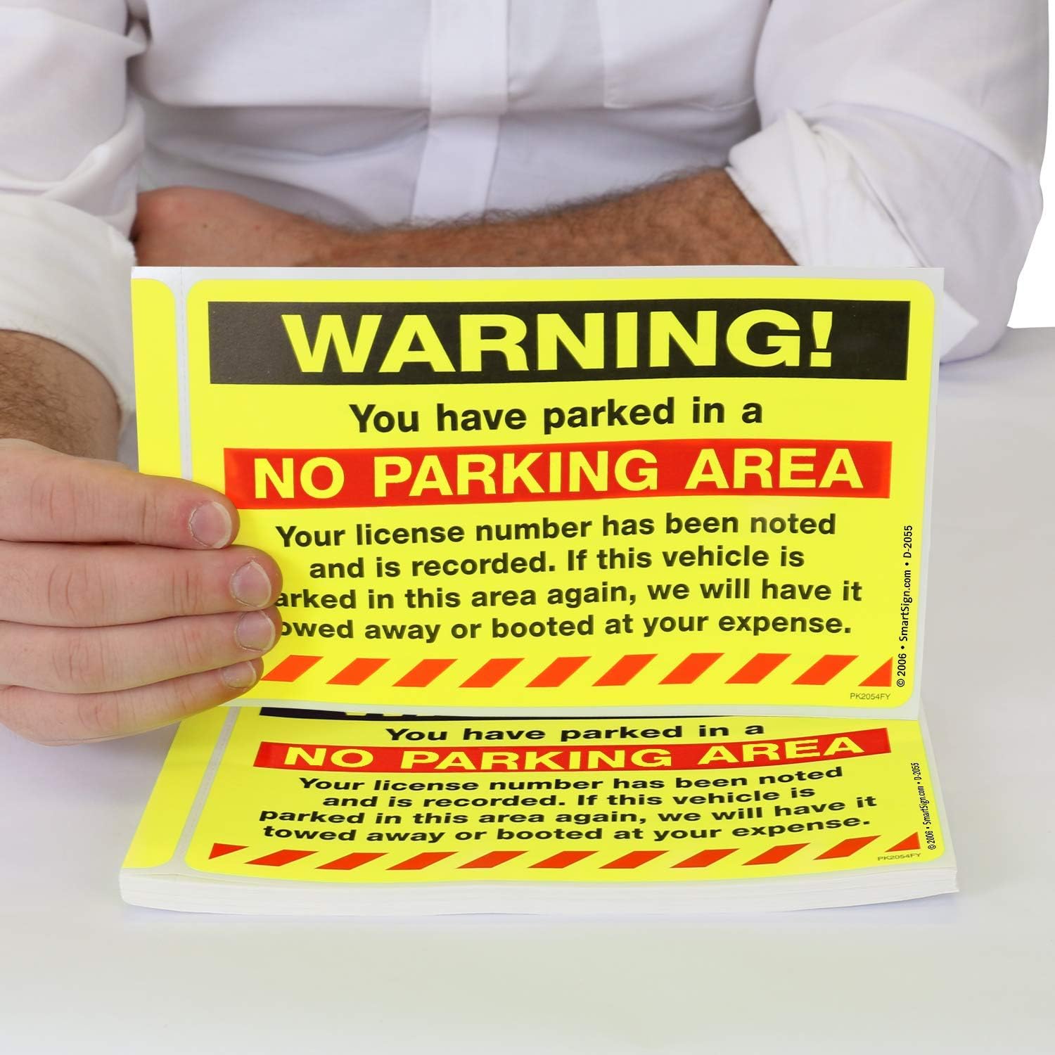 SmartSign 50-Pack "You Have Parked in No Parking Area" Violation Sticker Labels, 5" x 8", License Number Noted Sticker Tickets with Permanent Adhesive, Fluorescent Yellow