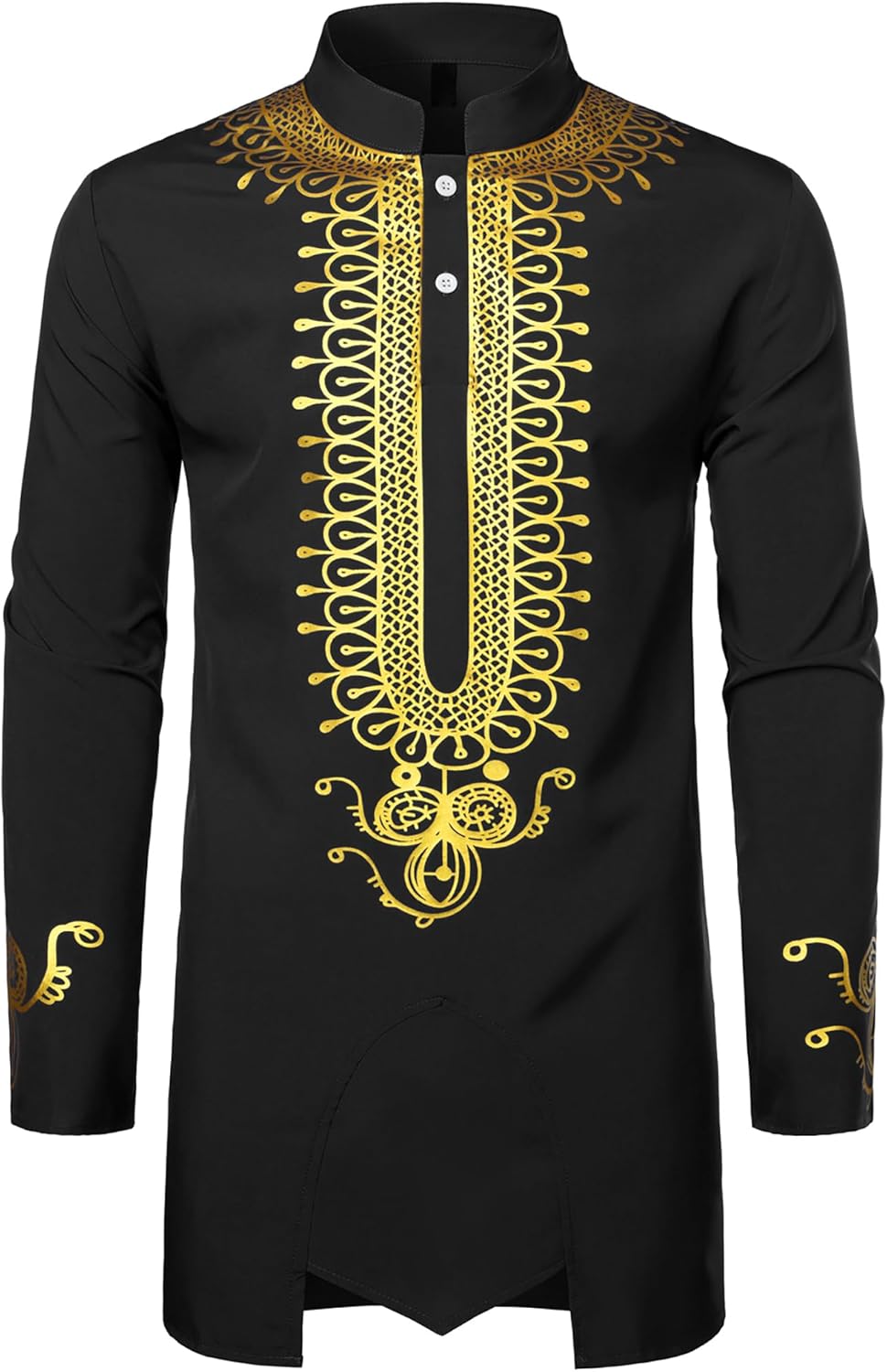 ZEROYAA Men's Traditional African Long Sleeve Dashiki Shiny Pattern ...