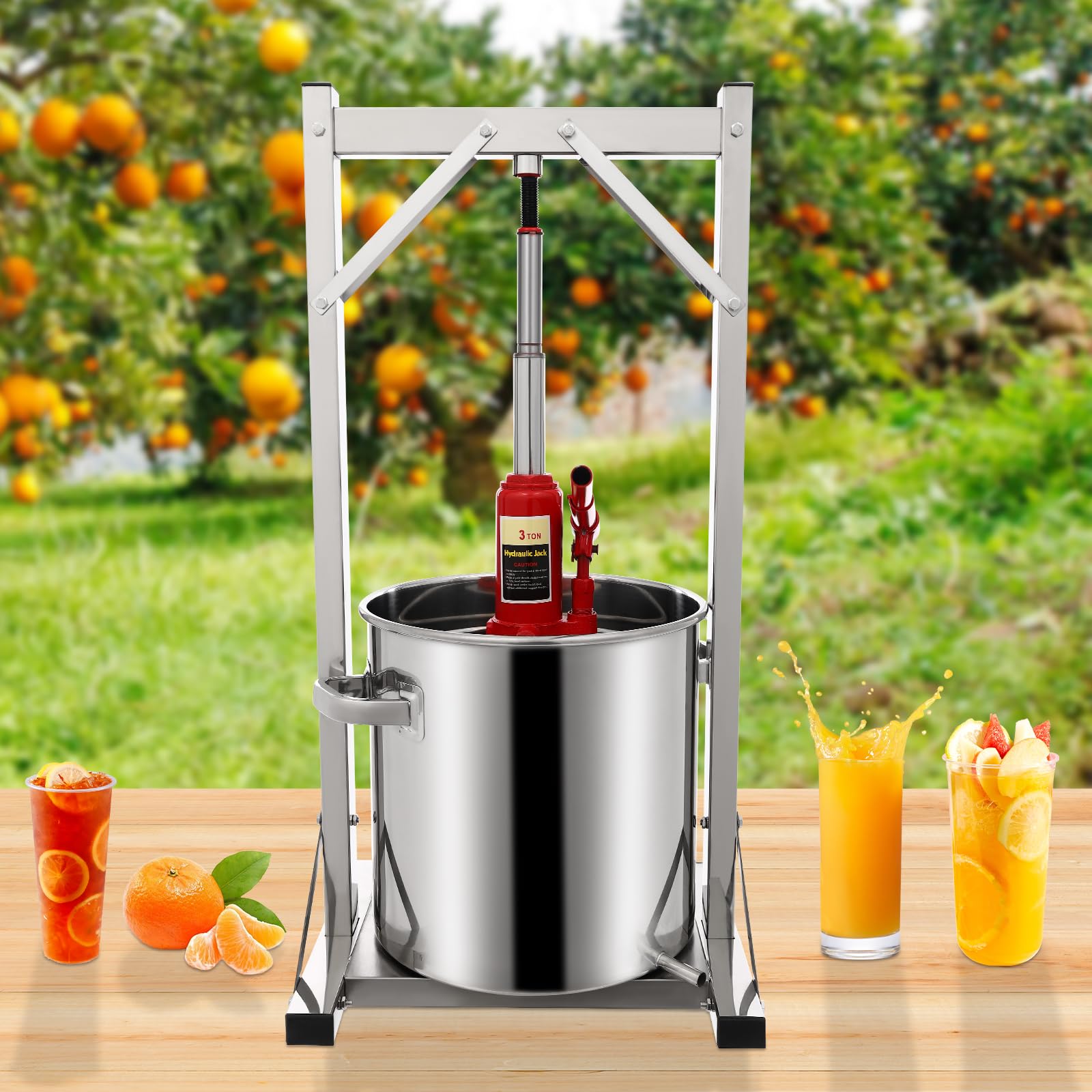 Hydraulic Fruit Wine Press, 22 L/5.8 Gallon Stainless Steel Apple Press for Wine Cider Making with Filter Bag & Splash Guard, Fruit Crusher for Natural Juice Making