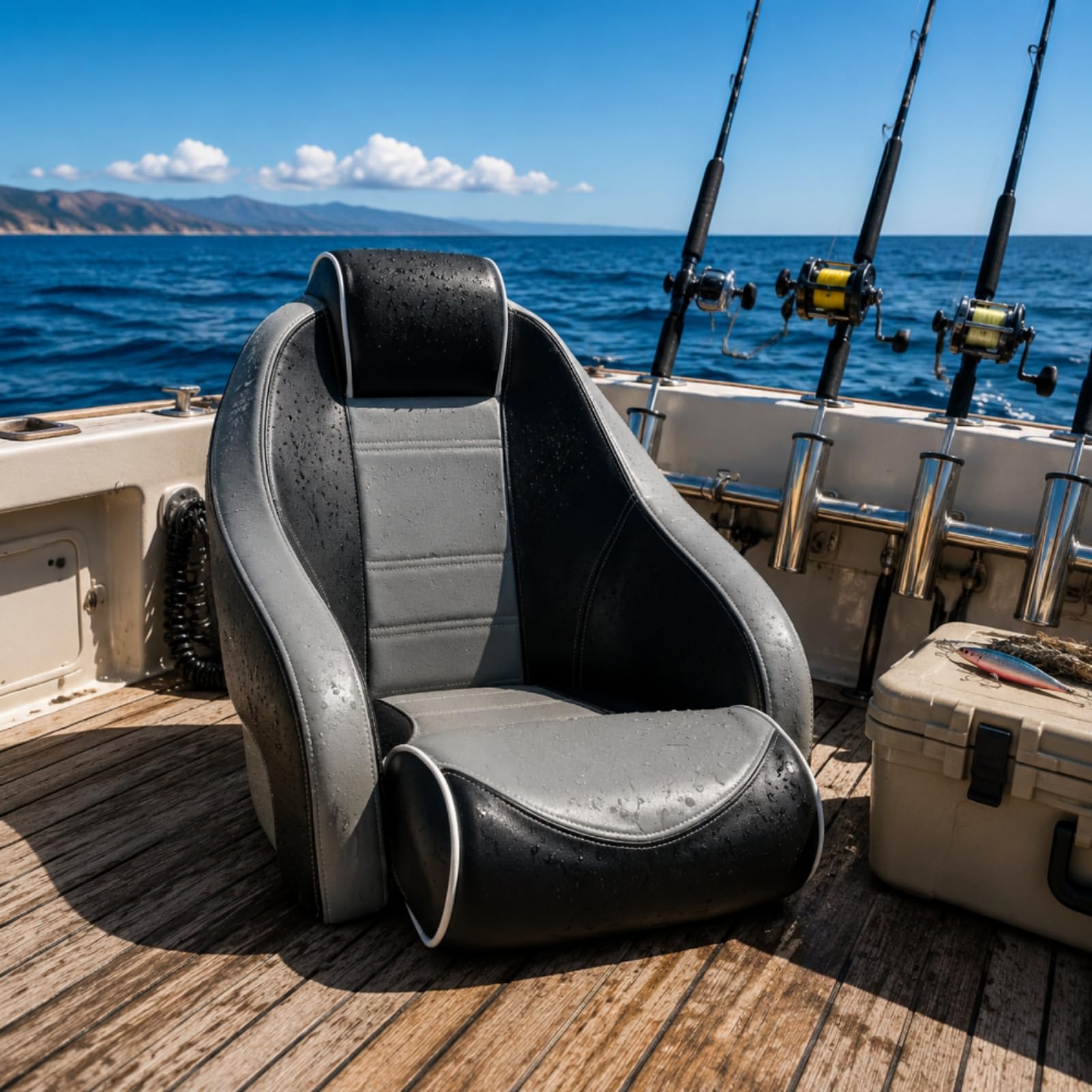 Sedile Barca Marino Impermeabile con Schienale Alto Poltrona Nautica Ergonomica Pieghevole Sedia con Cuscino Morbido Rivestimento in PVC Cerniera