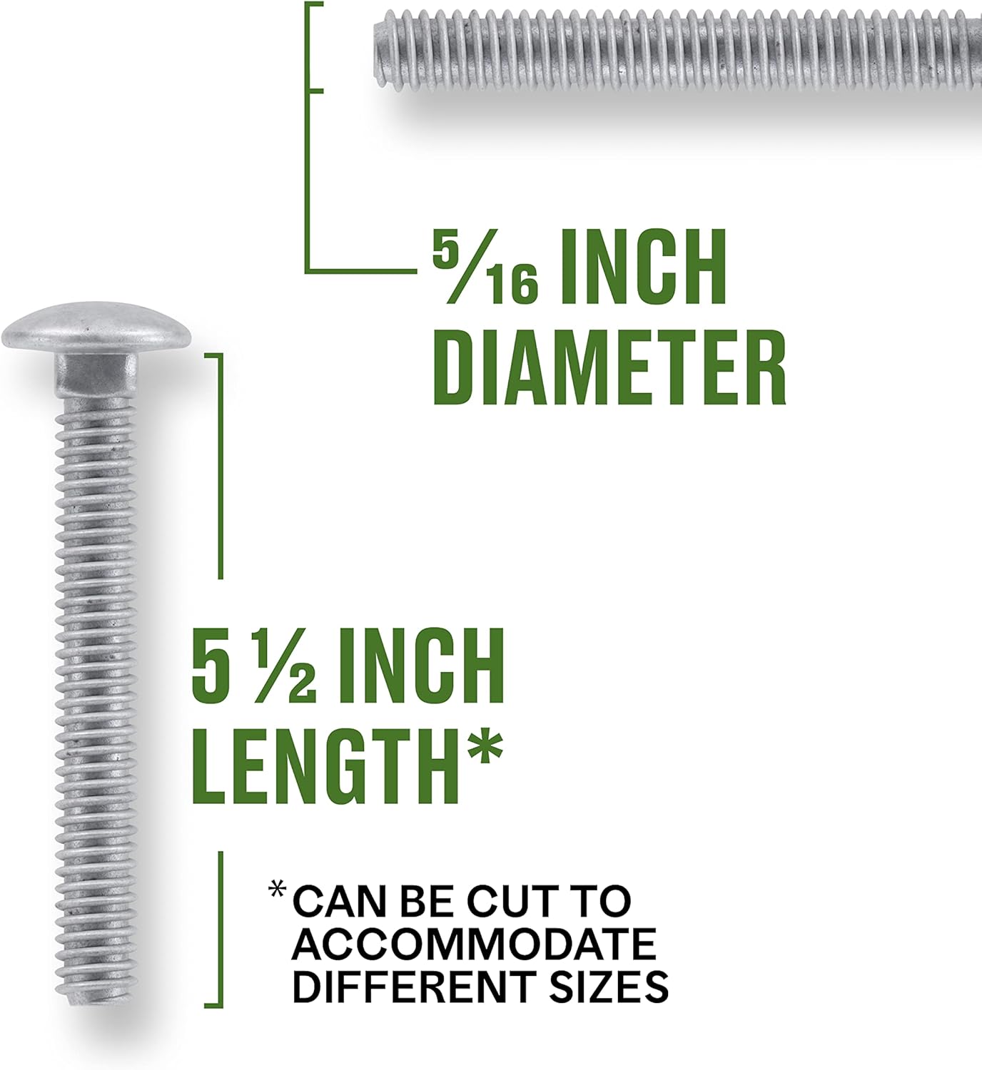 Hillman Galvanized Carriage Bolt 5/16” x 5-1/2”, 50 Count, Blunt Point, Alloy Steel, Self-Locking Round Head Fasteners, Wood and Metal, No Washer Needed, Rust-Resistant (812561)