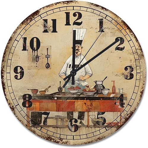 Miniatura 9 de ArogGeld Itanlian ChefRound - Reloj de pared para cocina, funciona con pilas, 12 pulgadas, silencioso, sin tictac, reloj colgante de granja, Estilo