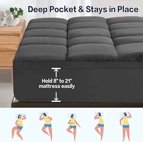 Miniatura 4 de SOPAT Cubrecolchón tamaño California King, extra grueso, de 8 a 21 pulgadas, bolsillo profundo, relleno alternativo suave, protector de colchón (72