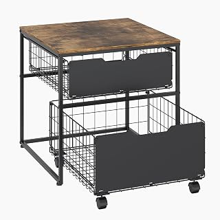Garvee 22x22IN Small Fridge Stand with Metal Storage Drawer Basket, Brown