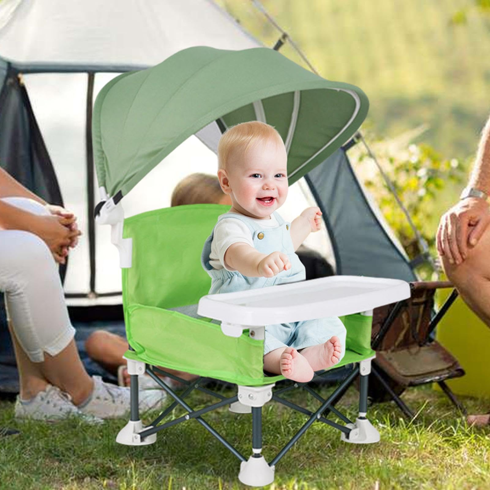 Trona Para Bebé, Silla De Comedor Con Asiento Elevador Plegable, Silla De Playa Portátil Para Bebé Con Bandeja Extraíble Y Sombrilla, Trona De Viaje Para Asiento De Bebé, Silla De Alimentación
