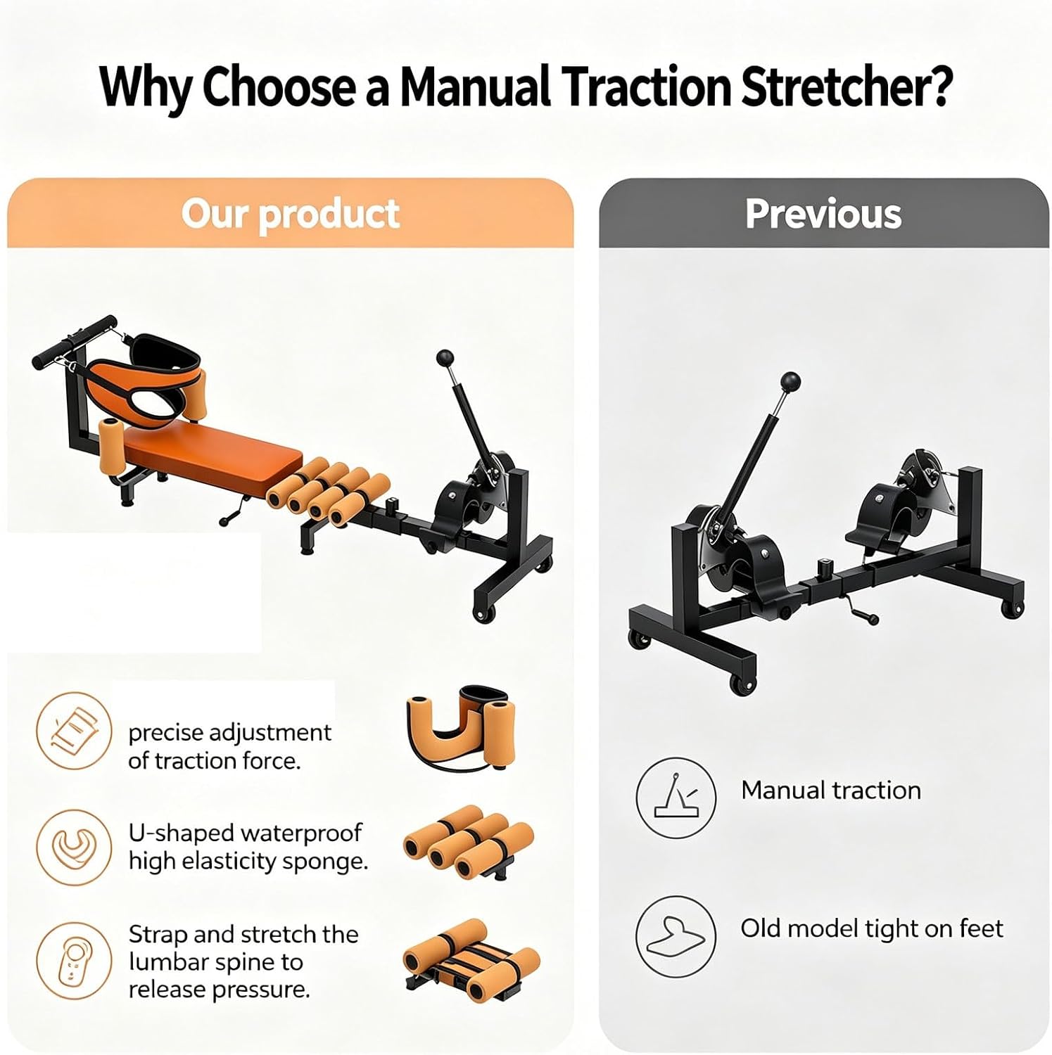 Home Gym Lumbar Spine Traction Inversion Table with Cervical Support | Back Stretch Traction, 130kg Capacity, Adjustable Length for 140–185 cm