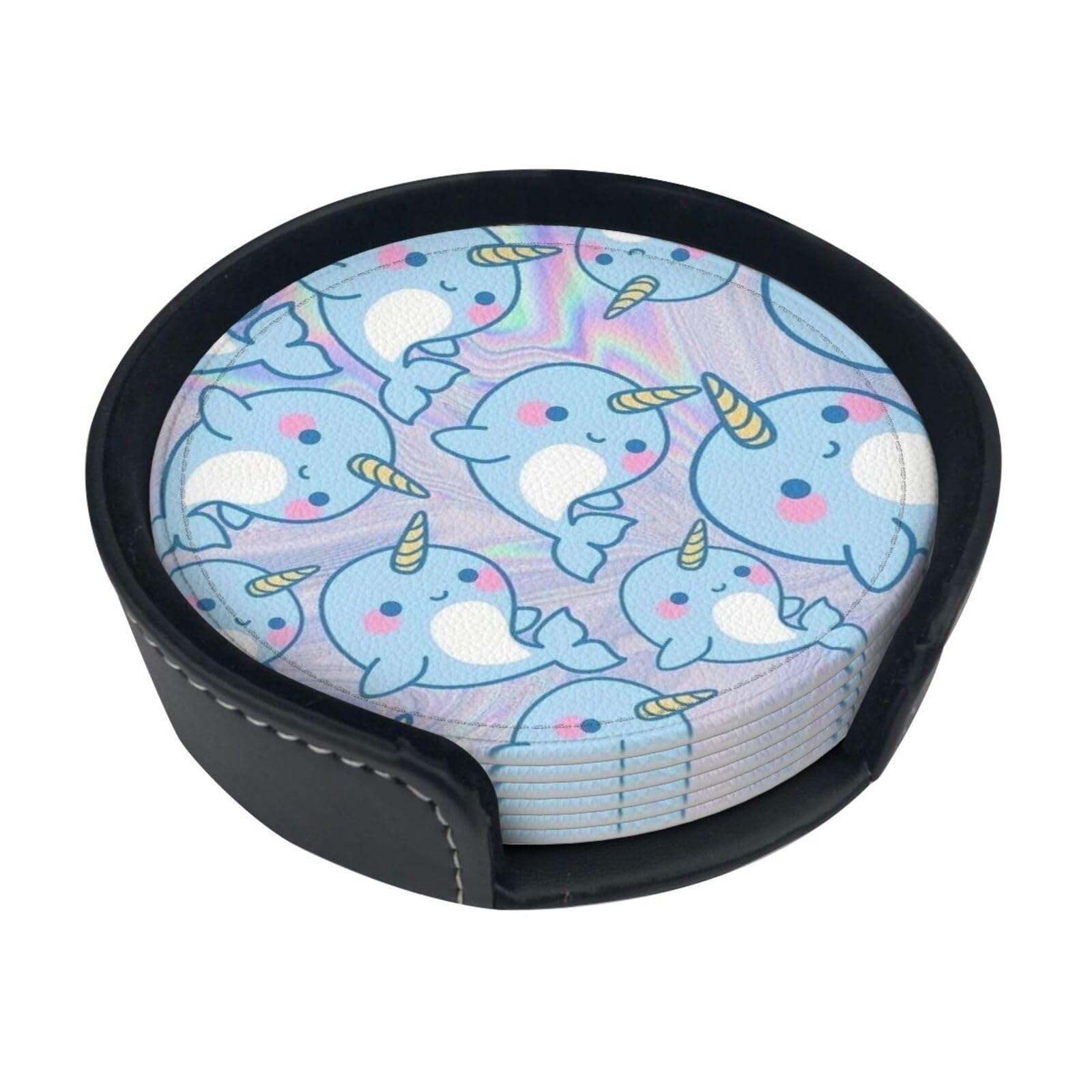 Cute Fish Print Round Coasters Set Of 6,Coaster For Tabletop Protection Home Bar Decor