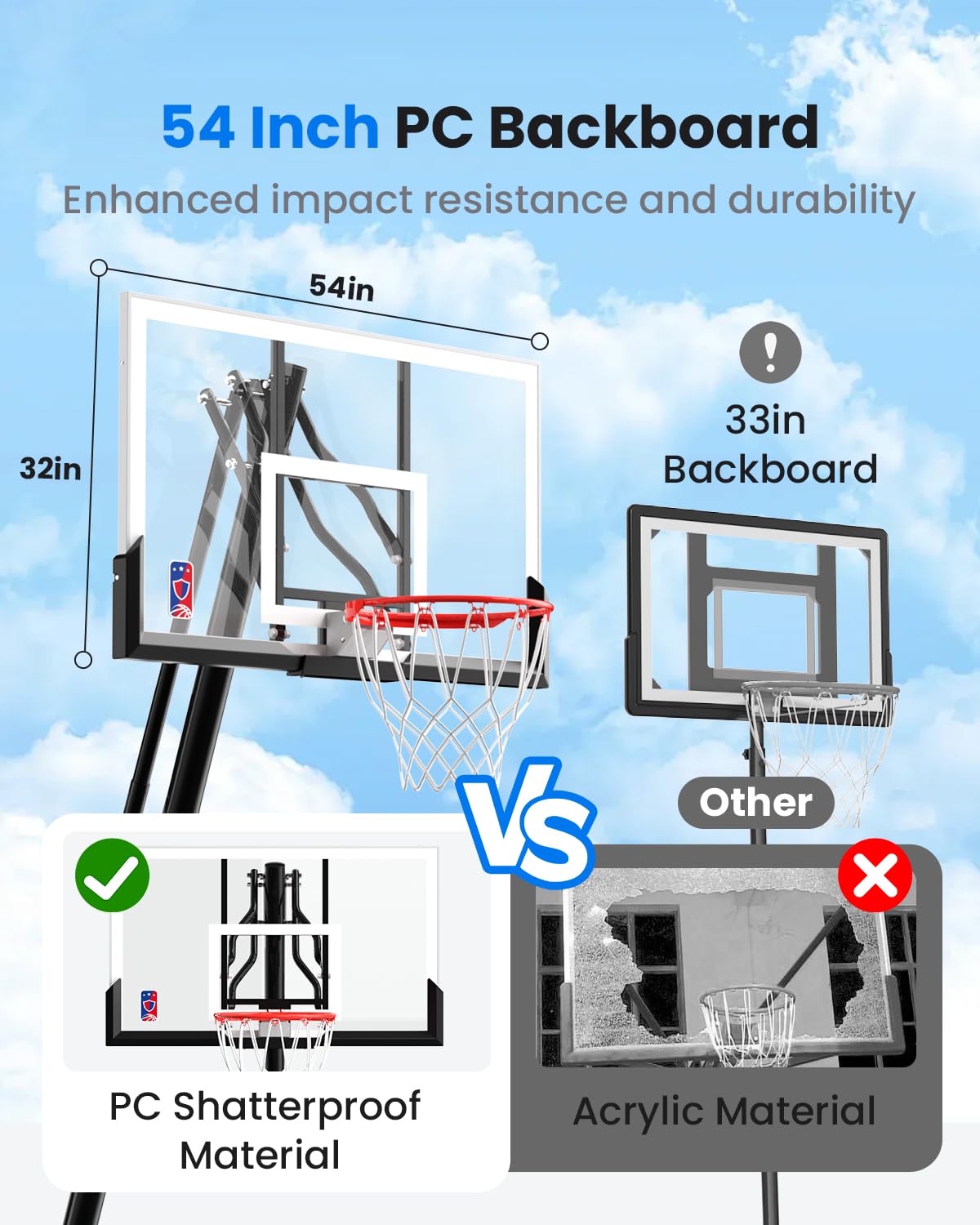 G GX9 Basketball Hoop Outdoor 7.5-10ft Adjustable with Crank, Portable Basketball Goal System with 54 Inch Shatterproof Backboard for Kids, Teens & Adults in Backyard/Indoor/Driveway