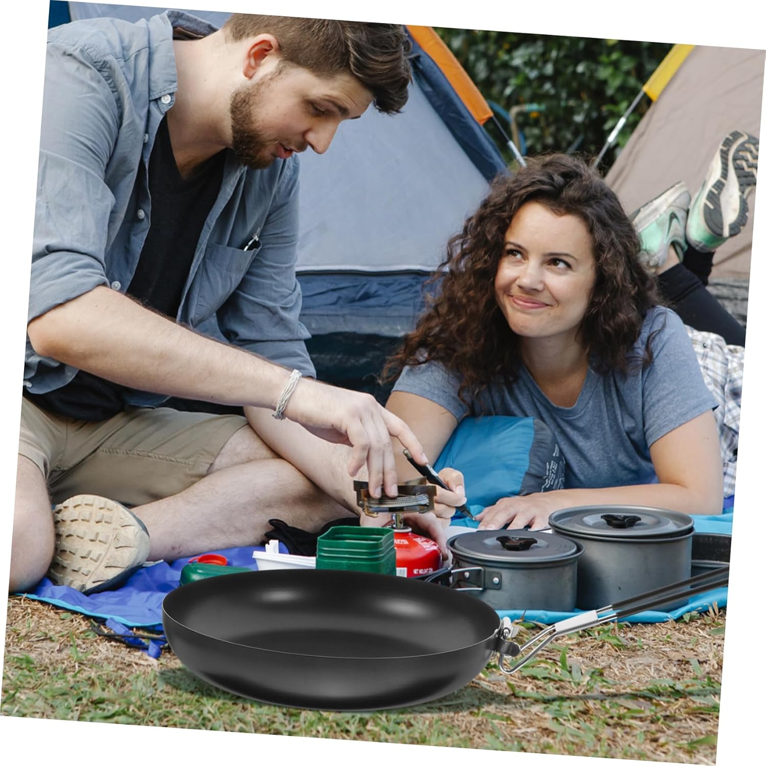 Happyyami Portable Non-Stick Frying Pan Lightweight Folding Cooking Pot for Outdoor Camping Hiking and Picnics BBQ and Grilling