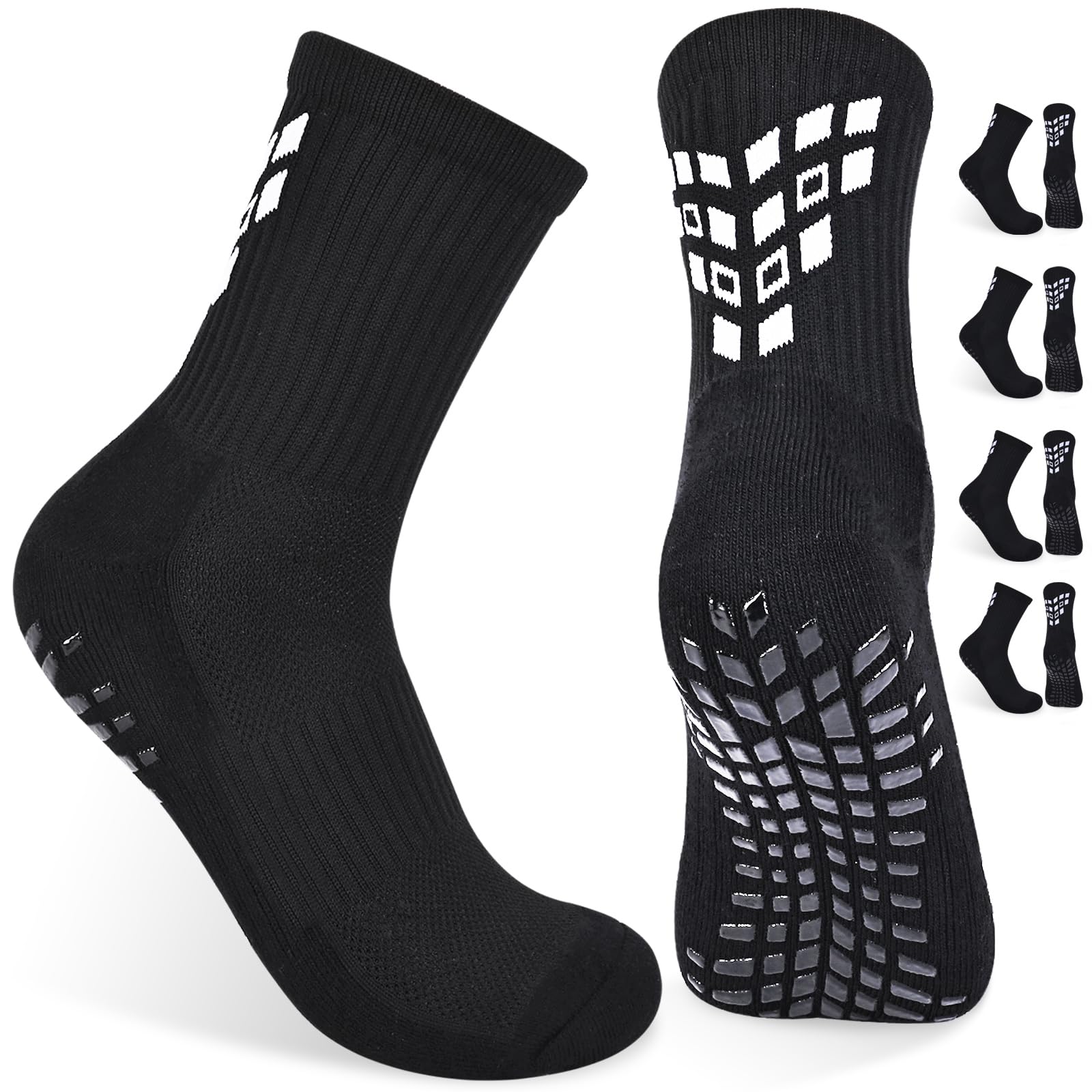 Gogogoal 4-paia Calzini sportivi da calcio antiscivolo per uomo donna, calzini sportivi imbottiti traspiranti Grip antiscivolo 37-42 43-50