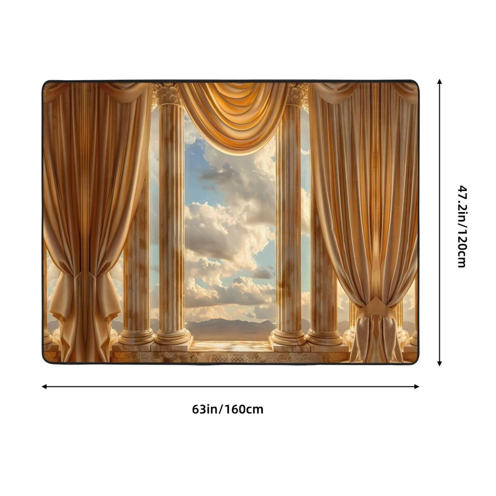 Goldene Vorhänge, Säulen, Wolken, für Wohnzimmer, Dekoration, weicher Überwurf, waschbar, Teppiche für Schlafzimmer, Wohnzimmer, 160 x 122 cm