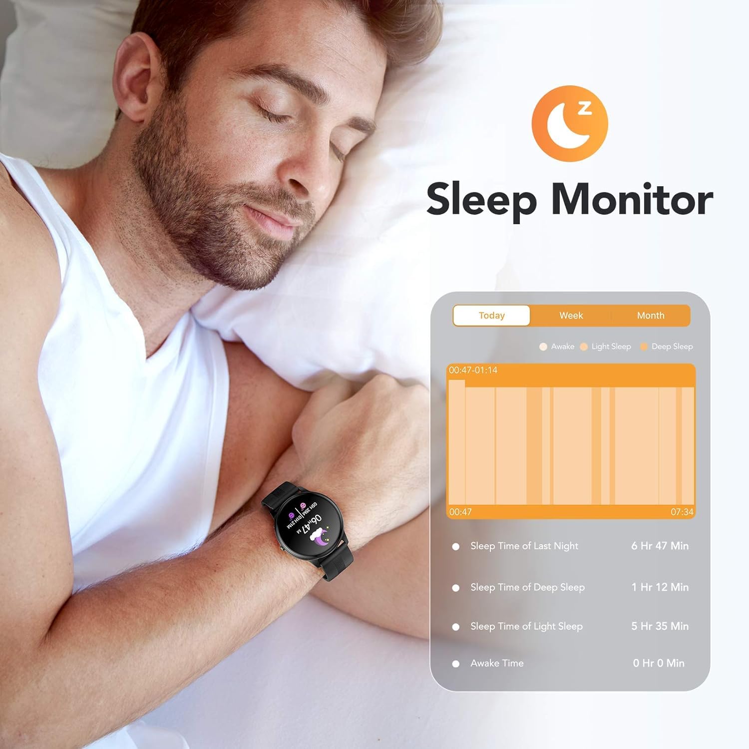 AGPTEK Smartwatch, 1,3 Zoll runde Armbanduhr mit personalisiertem Bildschirm, Musiksteuerung, Herzfrequenz, Schrittzähler, Kalorien, usw. IP68 Wasserdicht Fitness Tracker für iOS und Android, Schwarz