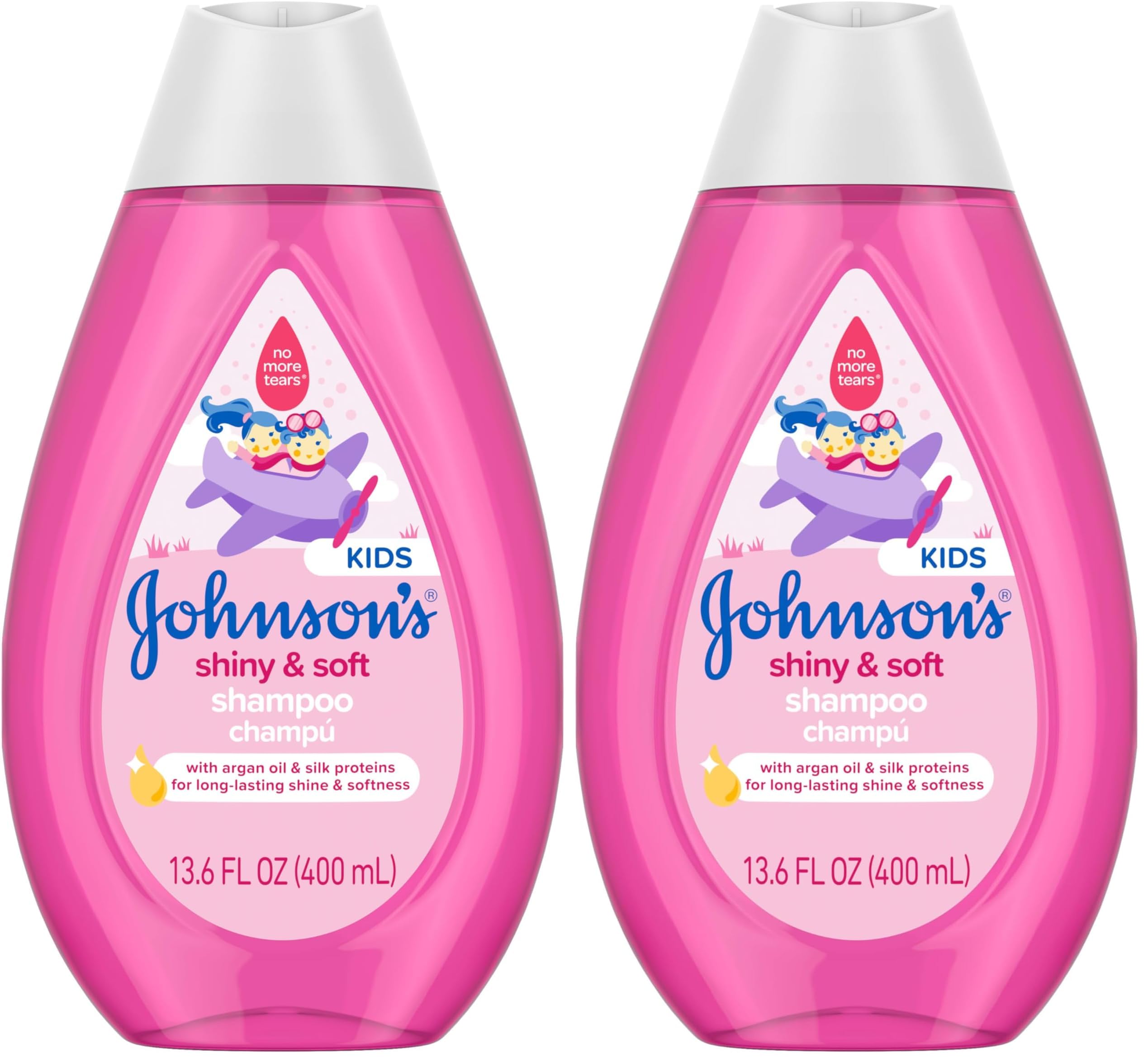 Johnson's Shiny & Soft Kids' Shampoo with Argan Oil & Silk Proteins, Daily Kids’ Hair Wash Gently Cleanses & Boosts Natural Shine & Softness, No Added Parabens & Sulfates, 13.6 fl. oz (Pack of 2)