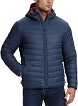 33,000ft Men's Lightweight Packable Insulated Puffer Winter Jacket with Hood, Water-Resistant Down Alternative Puffy Coat