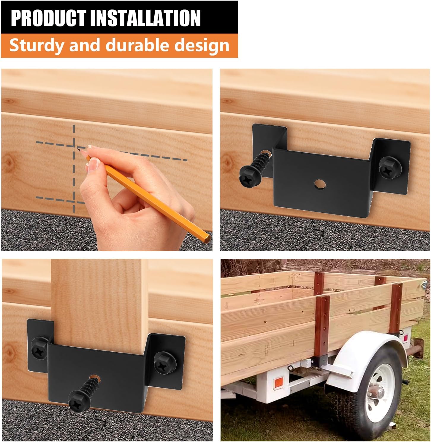 12 Pack Trailer Stake Pockets for 2x4 Wood, Steel Utility Trailer Pocket Stakes Heavy Duty for Lumber Black