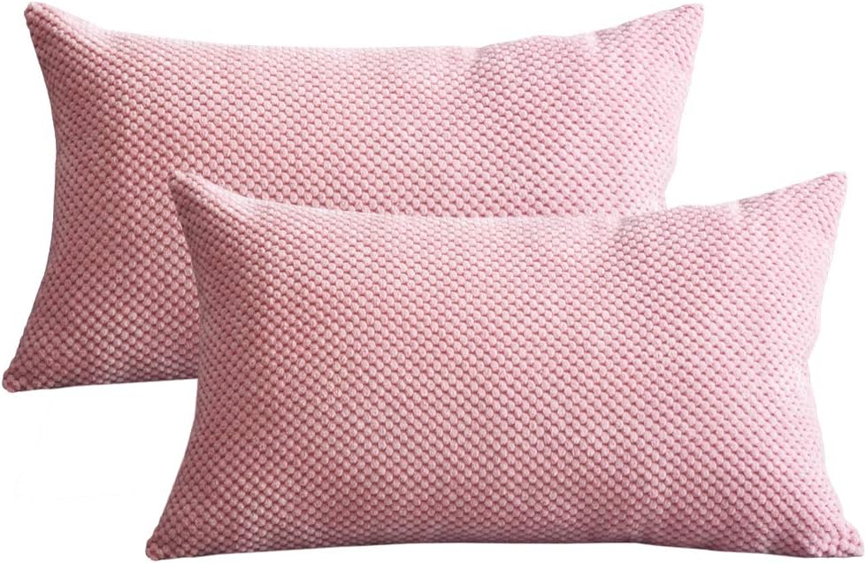 Corduroy Cushion Covers (Pack of 2) Super Soft Rectangle Pineapple Grid Throw Pillow Cases for Sofa Bedroom Home Decor （30 x 50 cm） (pink, 2 Pieces)