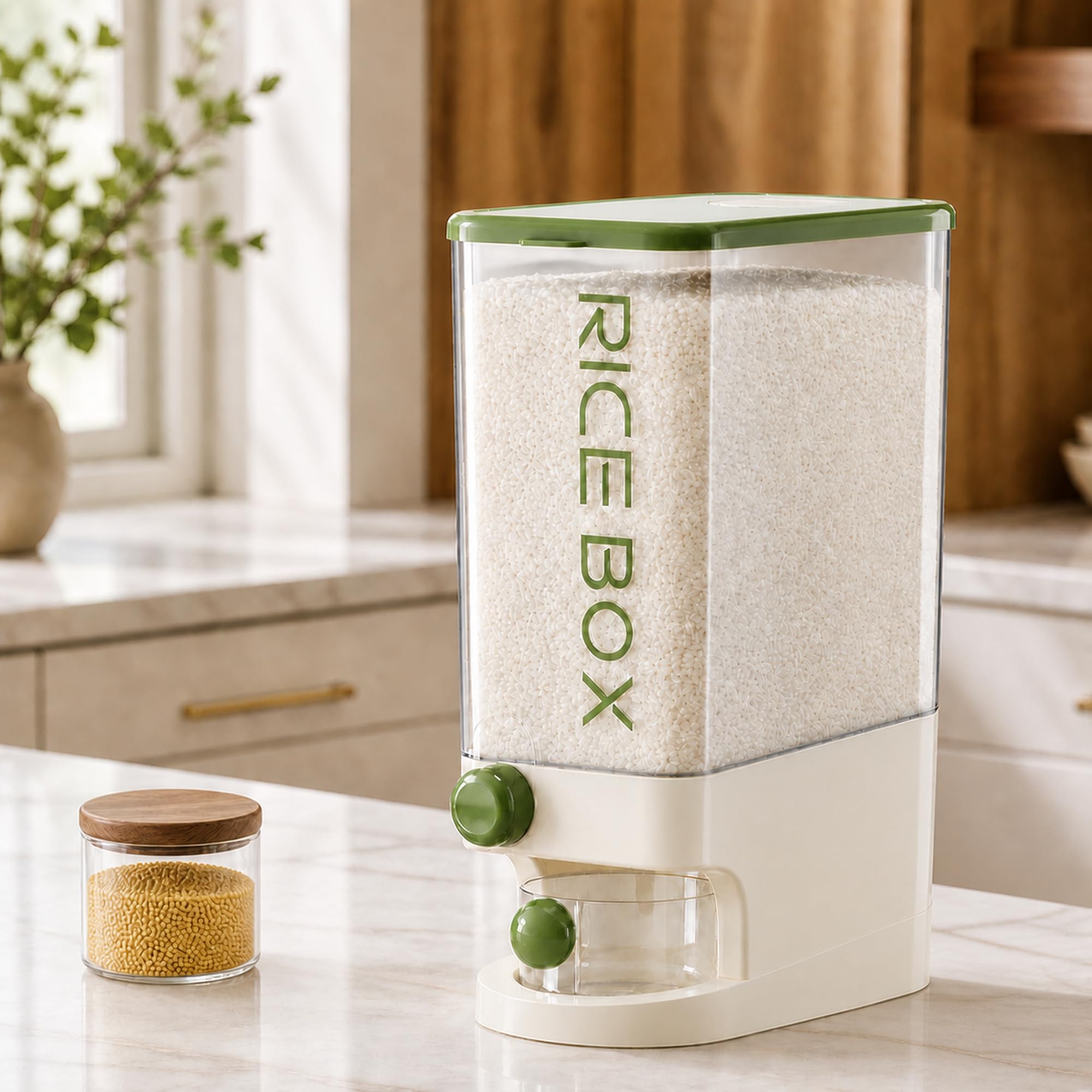 KILAY Rice Dispenser 25 Lbs, Rice Storage Container with Measuring Cup