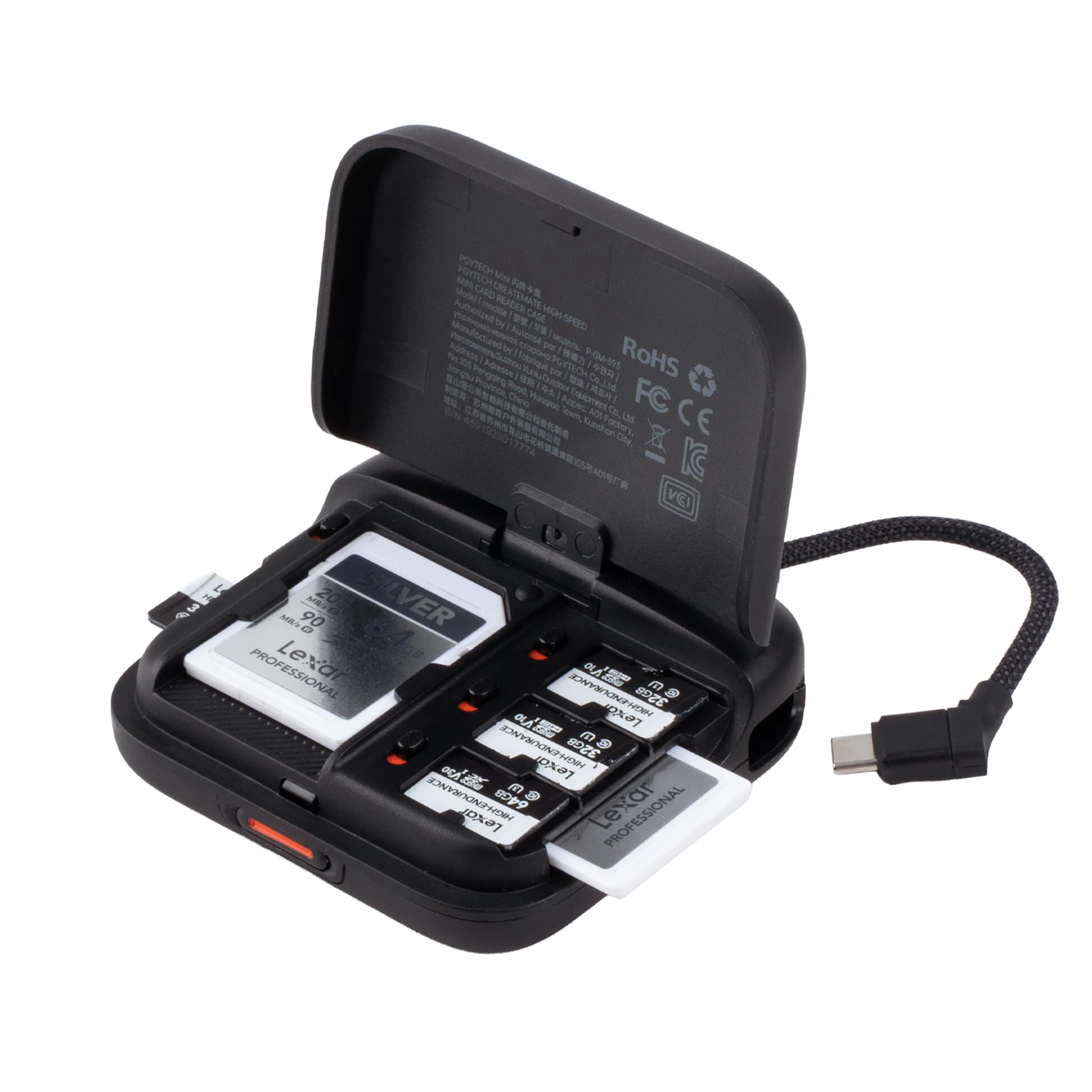 PGYTECH CreateMate Hochgeschwindigkeits-Mini-Kartenleser-Gehäuse, 2-in-1 SD 4.0/Micro SD-Kartenleser Tragbare Aufbewahrung, Dual-Slot Transfer/USB 3.1/Typ-C/OTG für Kamera/Telefon/Action-Cam, Schwarz