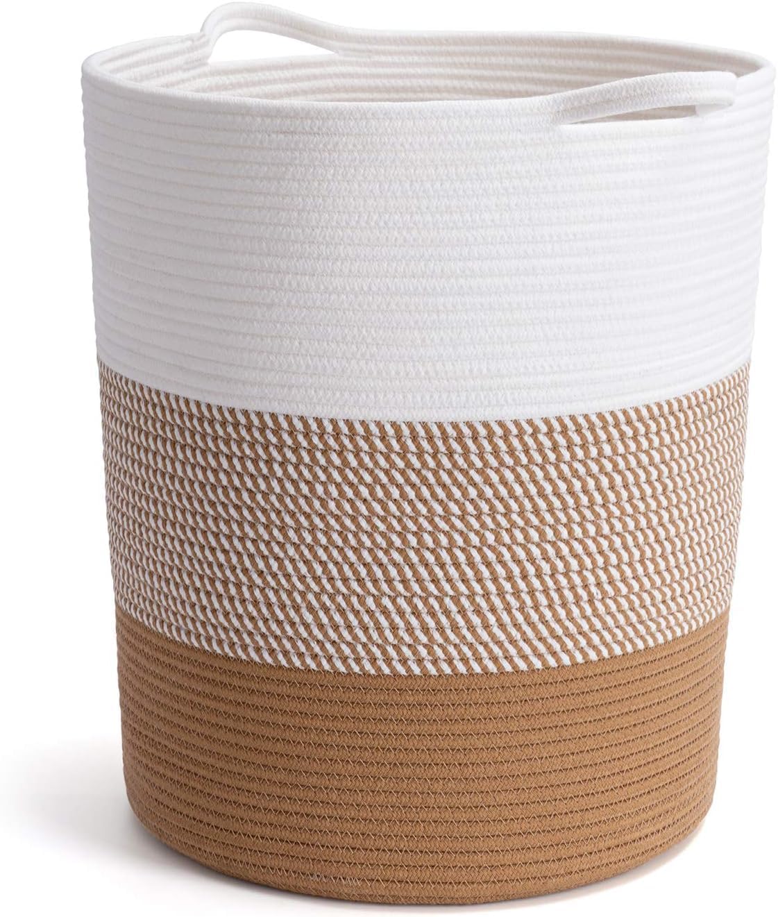 ALBY Laundry Hamper Tall Laundry Basket for Blankets, Clothes, Toys, Woven Storage Basket for Living Room, Wicker Basket for Gifts, 17.8" x 15.8" x 13.8" Inche (Beige Mix3 White)-image-20