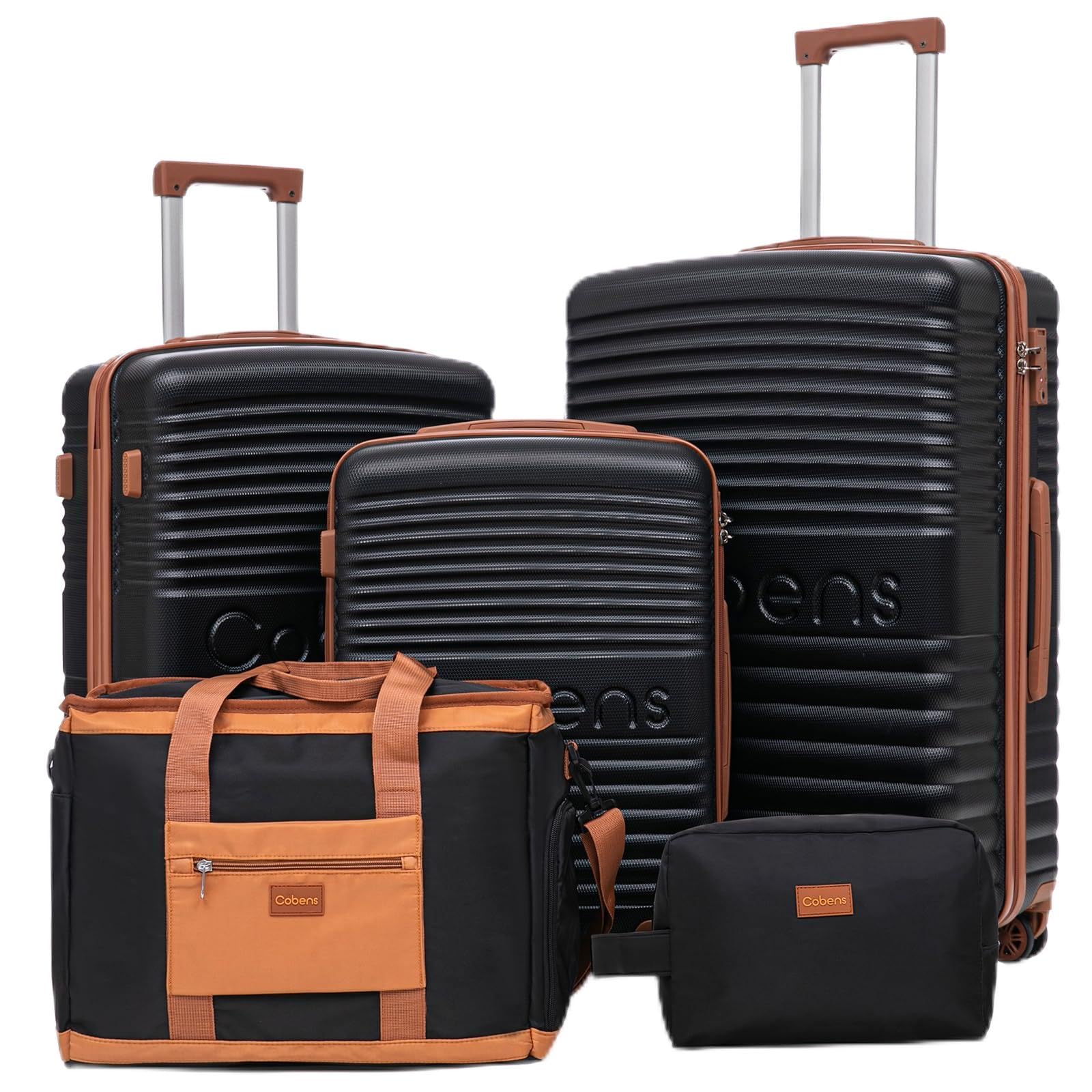 Cobens Luggage Sets 5 Piece, Suitcases with Wheels, 20'/24'/28', Black