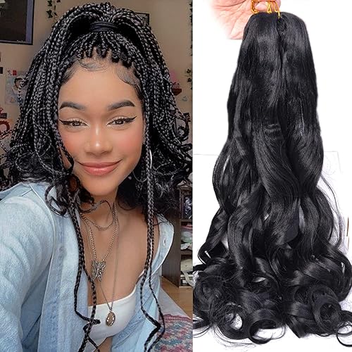 Cabello rizado francés para trenzar de 16 pulgadas, suelto, ondulado, paquete de 8 extensiones de cabello trenzado con volumen, 1B negro, 2.65