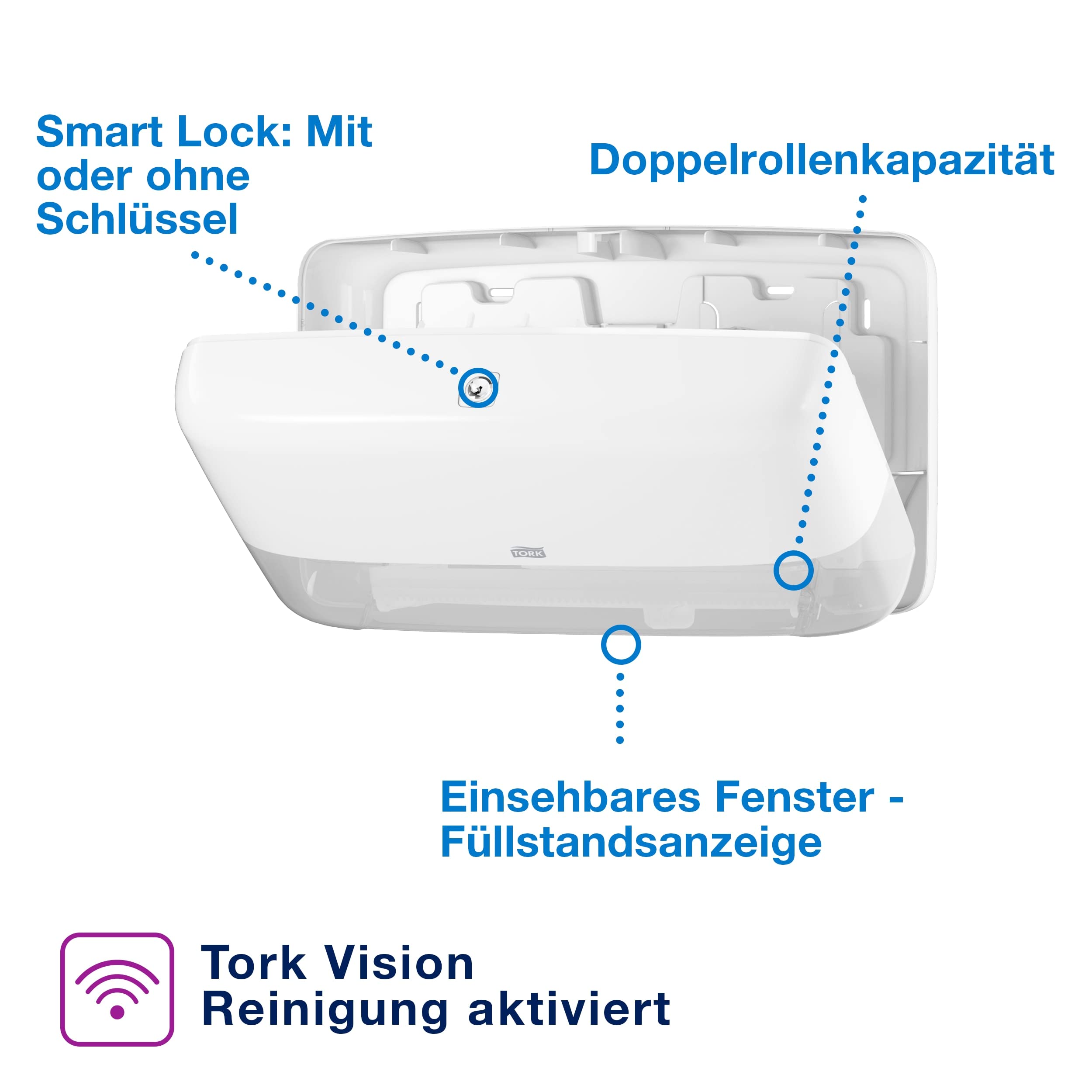 Tork 555500 Doppelrollenspender für Mini Jumbo Toilettenpapier T2 in Weiß / Hygienischer Toilettenpapierspender im Elevation Design / Hohe Kapazität