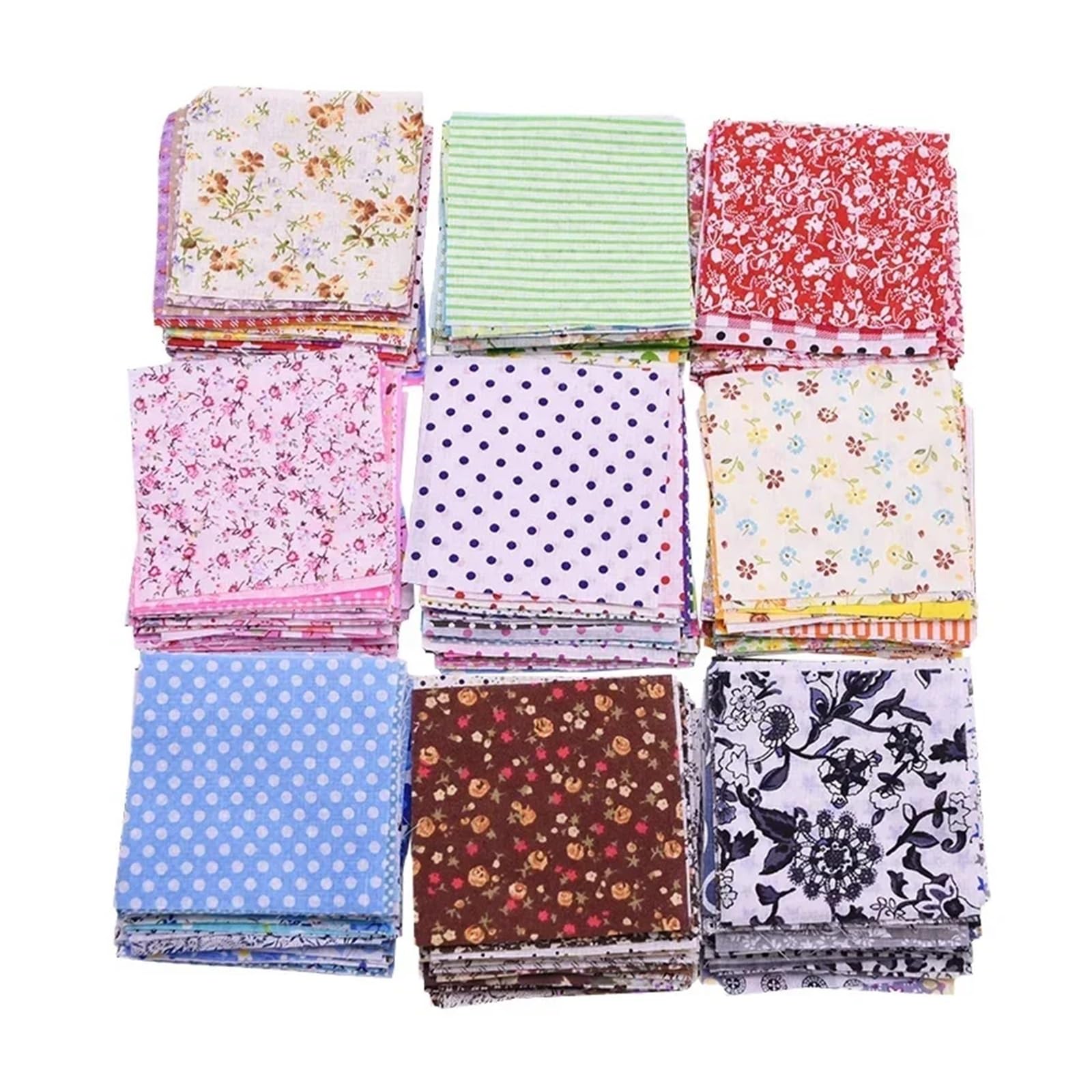 Patchwork Stoffe 50 Stück Packung quadratischer mehrfarbig bedruckter Baumwollstoff for Nähen von Quilt-Stoffen