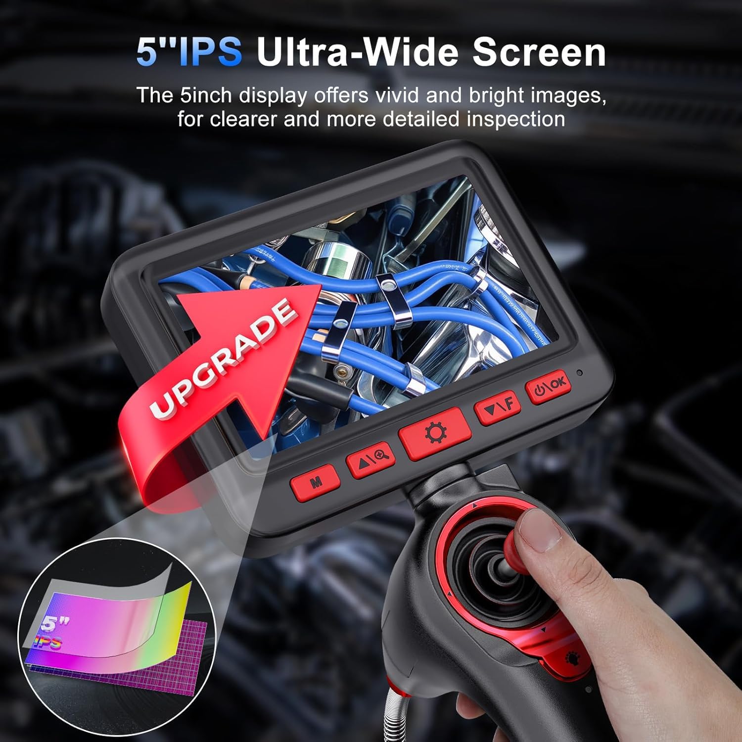4 Way Endoscope Camera 3.9 mm Endosc- 360° Edoscope Swivelling 5 Inch HD 1080P Inspection Camera with Light Tube with 6 LEDs, IP67 Waterproof 1 m Channel Steering