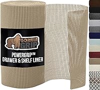 Gorilla Grip PowerGrip Non-Adhesive Drawer Shelf Cabinet Liner, 12x10ft Beige - Tear-Resistant, Slip-Proof Grip for Kitchen Bathroom Drawers