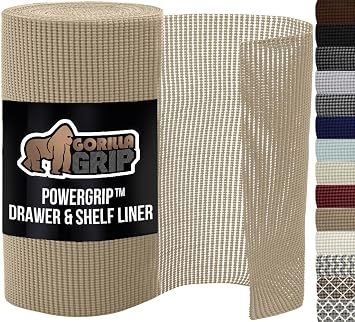 GORILLA GRIP powerGRIP Drawer Shelf and Cabinet Liner, Thick Strong Hold, Non-Adhesive Liners Protect Kitchen Cabinets and Cupboard, Bathroom Drawers, Easy Install, Breathable Mat, 12" x10',...