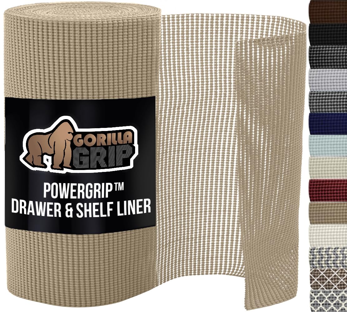 GORILLA GRIP powerGRIP Drawer Shelf and Cabinet Liner Thick Strong Hold Non-Adhesive Liners Protect Kitchen Cabinets and Cupboard
