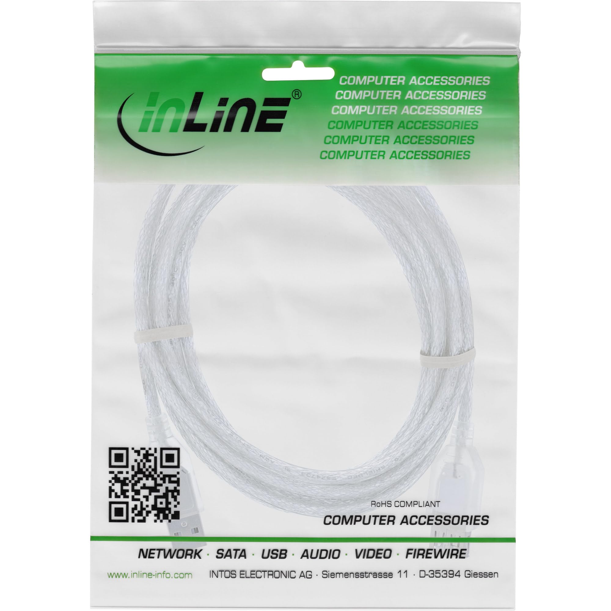 InLine Cavo USB 2.0 A maschio / B maschio, trasparente, 2m