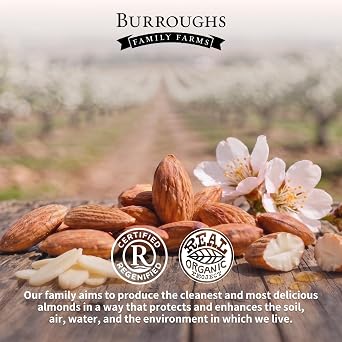 Burroughs Family Farms USDA Organic Creamy Almond Butter, 12 oz No Palm Oil, No Sugar Added, Regenerative Organic Certified, Dairy-Free, Glass Jar