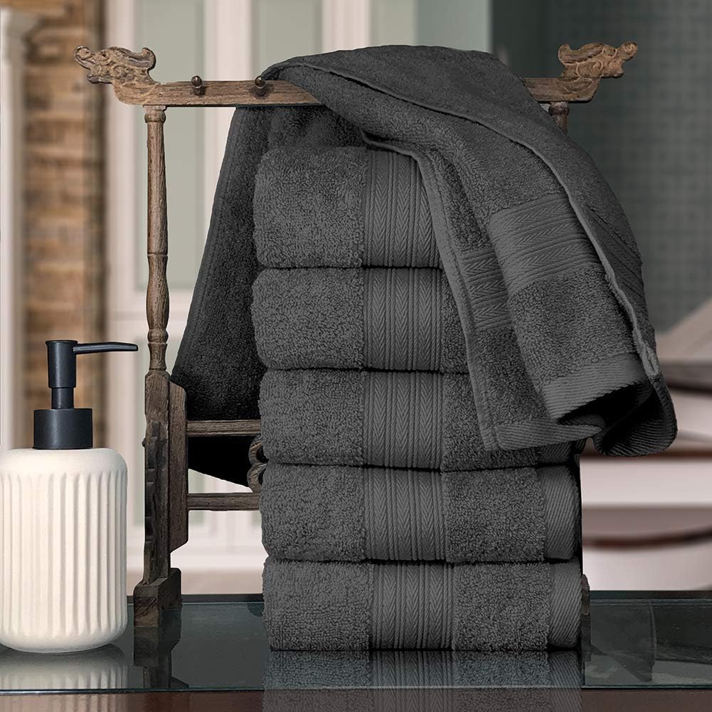 Lightwind 6 Pack Premium 100% Cotton Hand Towels, Absorbent Bathroom Hand Towel 16 X 28 Inches, Hotel & Spa Quality Towels, Grey