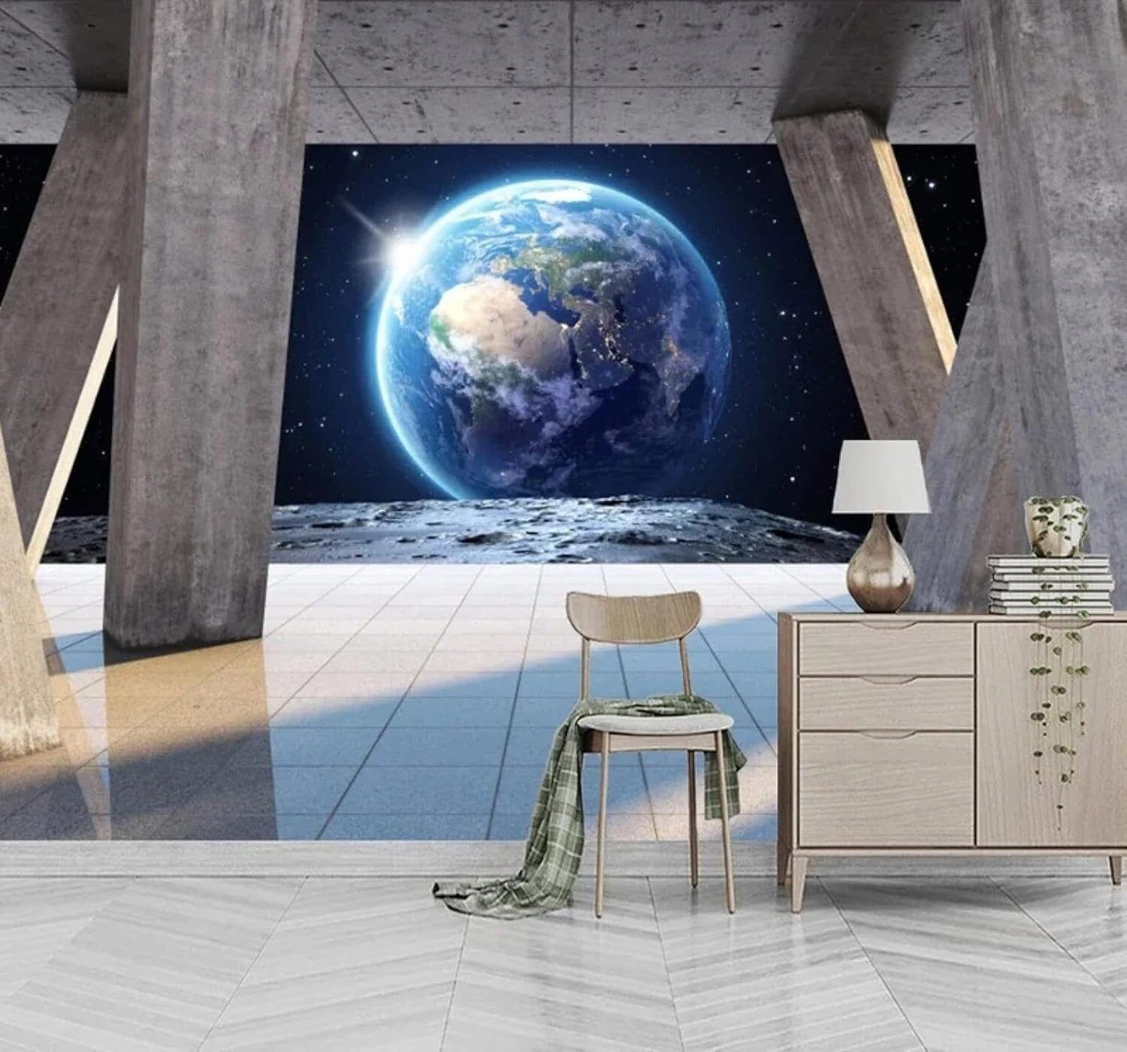 Tzxztt 400Cm×280Cm(B×H) Stone Pillars Space Planets Universe Scenery Modern 3D Wallpaper Premium Textured Silk Neutral Tones Material Ideal For Living Room Bedroom-400Cm×280Cm