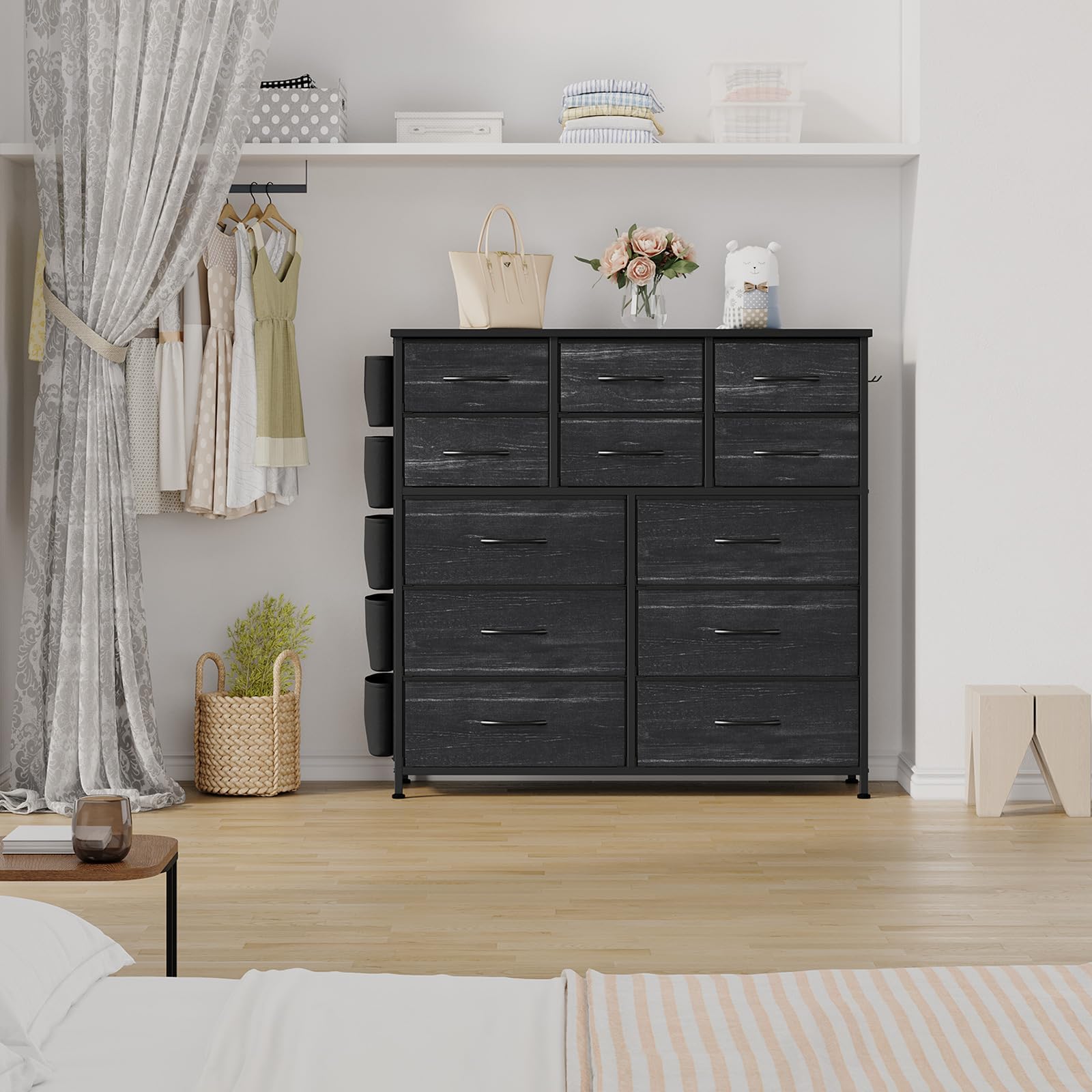 Commode Chambre en Tissu, Meuble de Rangement Haut pour Entrée