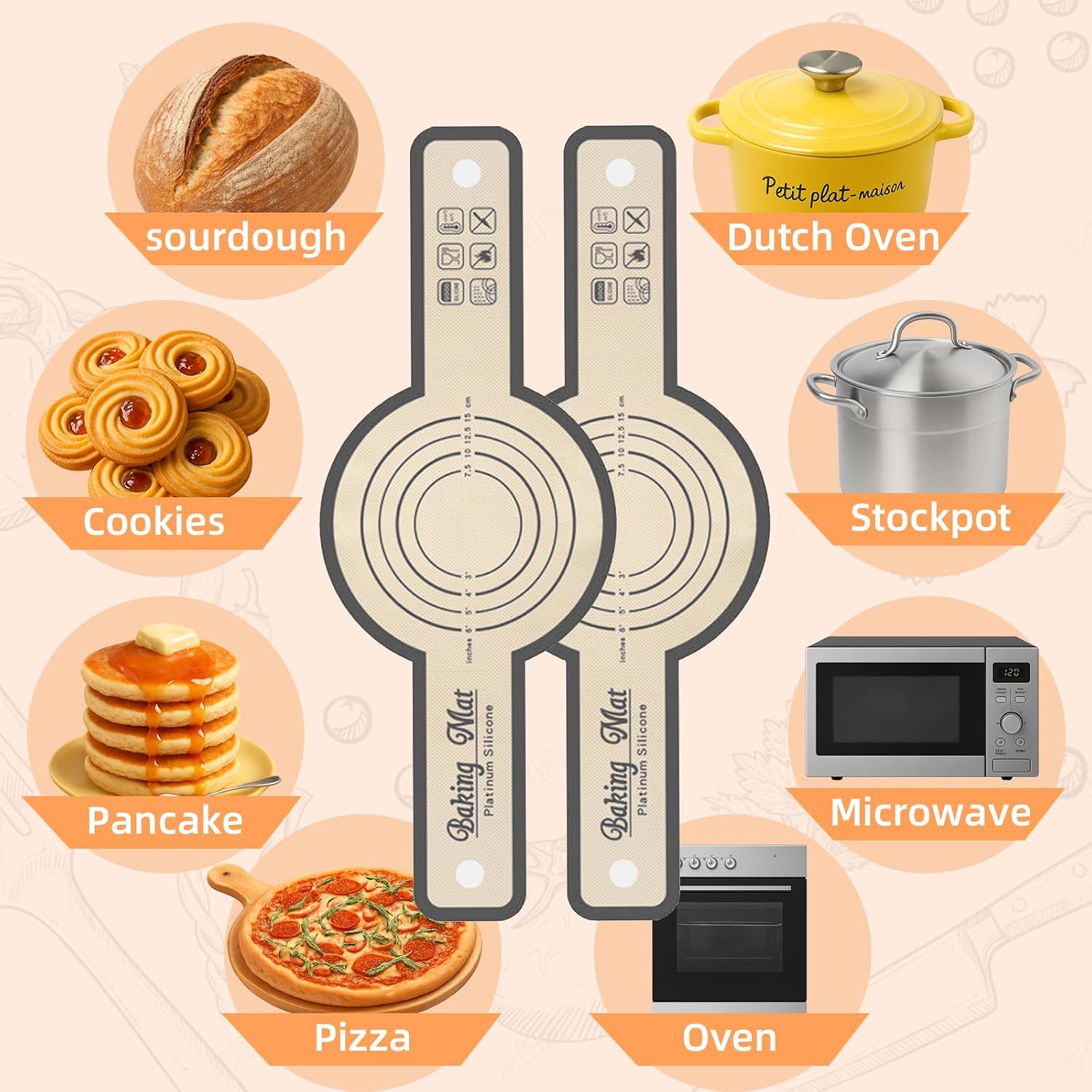 Silicone Bread Sling for Dutch Oven Baking, 2 PCS Easy Clean and Reusable Sourdough Silicone Baking Mat with Long Handles, Non Stick, Easy to Transfer Sourdough Bread, Grey